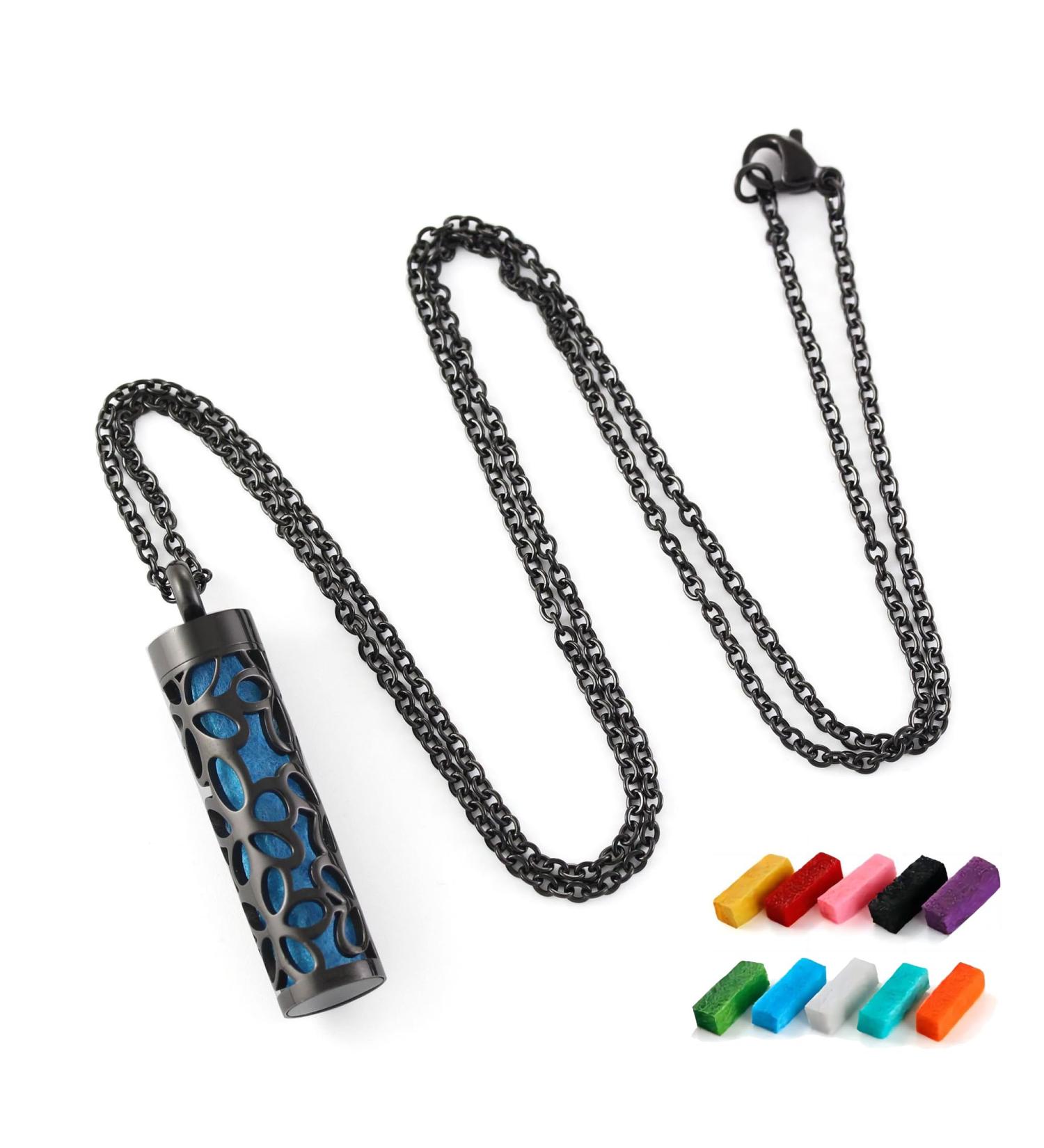 SHIDOW Essential Oil Necklace for Women & Men | Aromatherapy Diffuser Pendant | Perfect Birthday Christmas & Valentine's Day Gift (Black - Buy Online on GoSupps.com