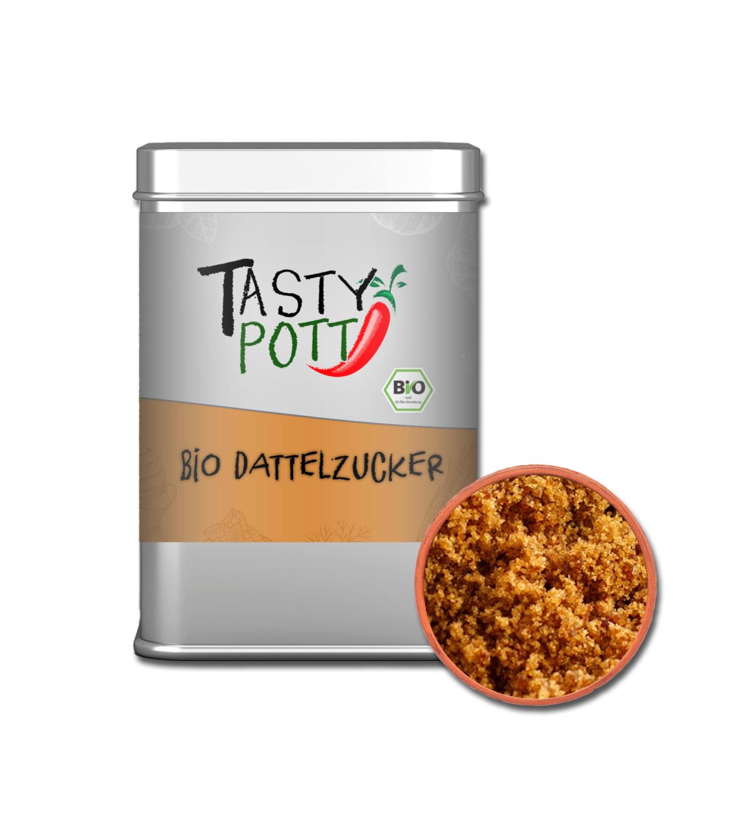 Tasty Pott Organic Date Sugar 100g | Vegan Natural Sweetener for Baking & Cooking | Healthy Date Sweetness in a Convenient Can - Buy Online on GoSupps.com