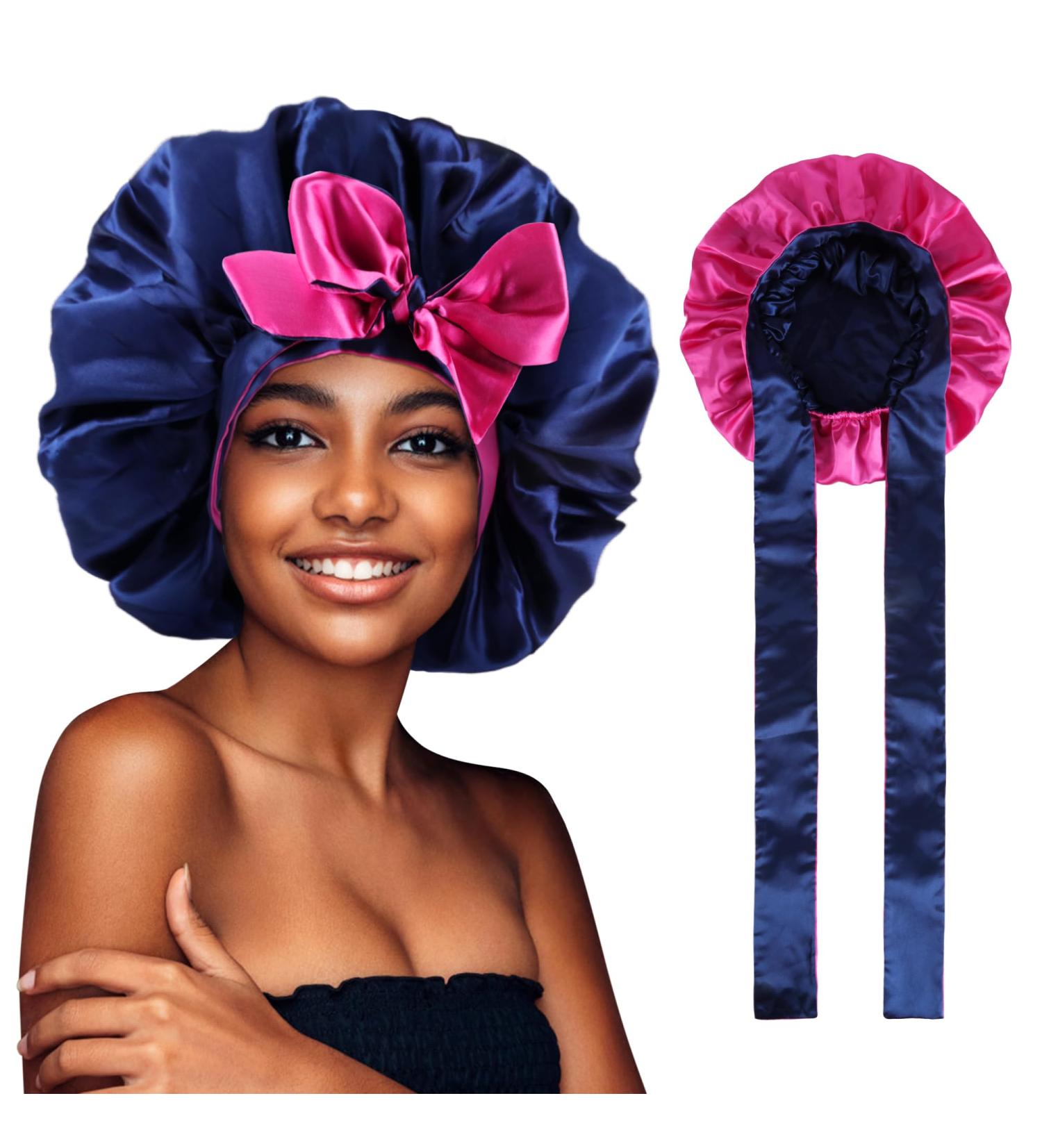 WEIPAO Silk Satin Bonnet - Large Reversible Hair Wrap for Curly Hair - DarkPurple/LightPurple - Buy Online on GoSupps.com