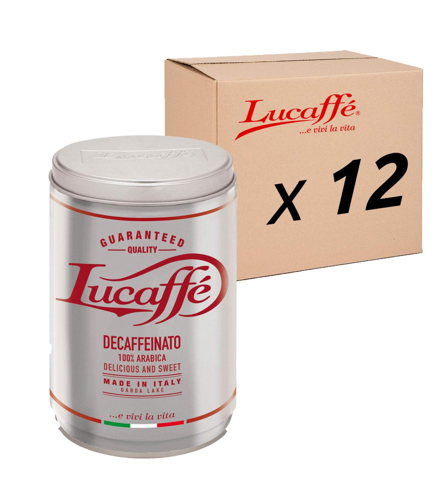 LUCAFF Decaffeinated coffee 100% Arabica ground coffee 12 coffee cans x 250 gr. Steel can preserves aroma sweet taste full body thick cream pleasant aroma - Buy Online on GoSupps.com
