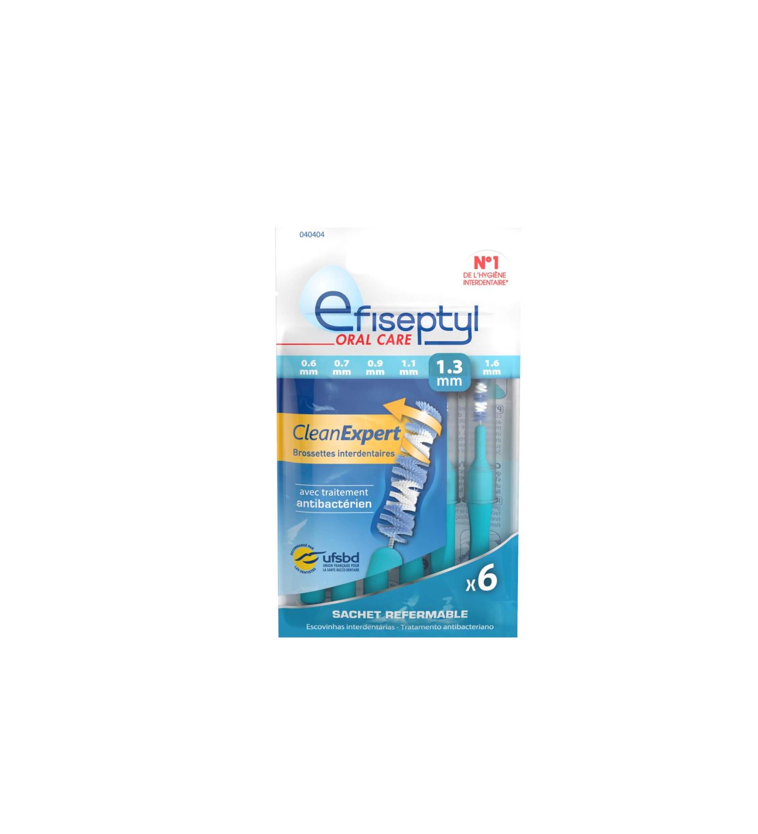 Efiseptyl Clean Expert Interdental Brushes 1.3 mm - Antibacterial Treatment - 6 Brushes in Recoverable Bag - International Shipping Available - Buy Online on GoSupps.com
