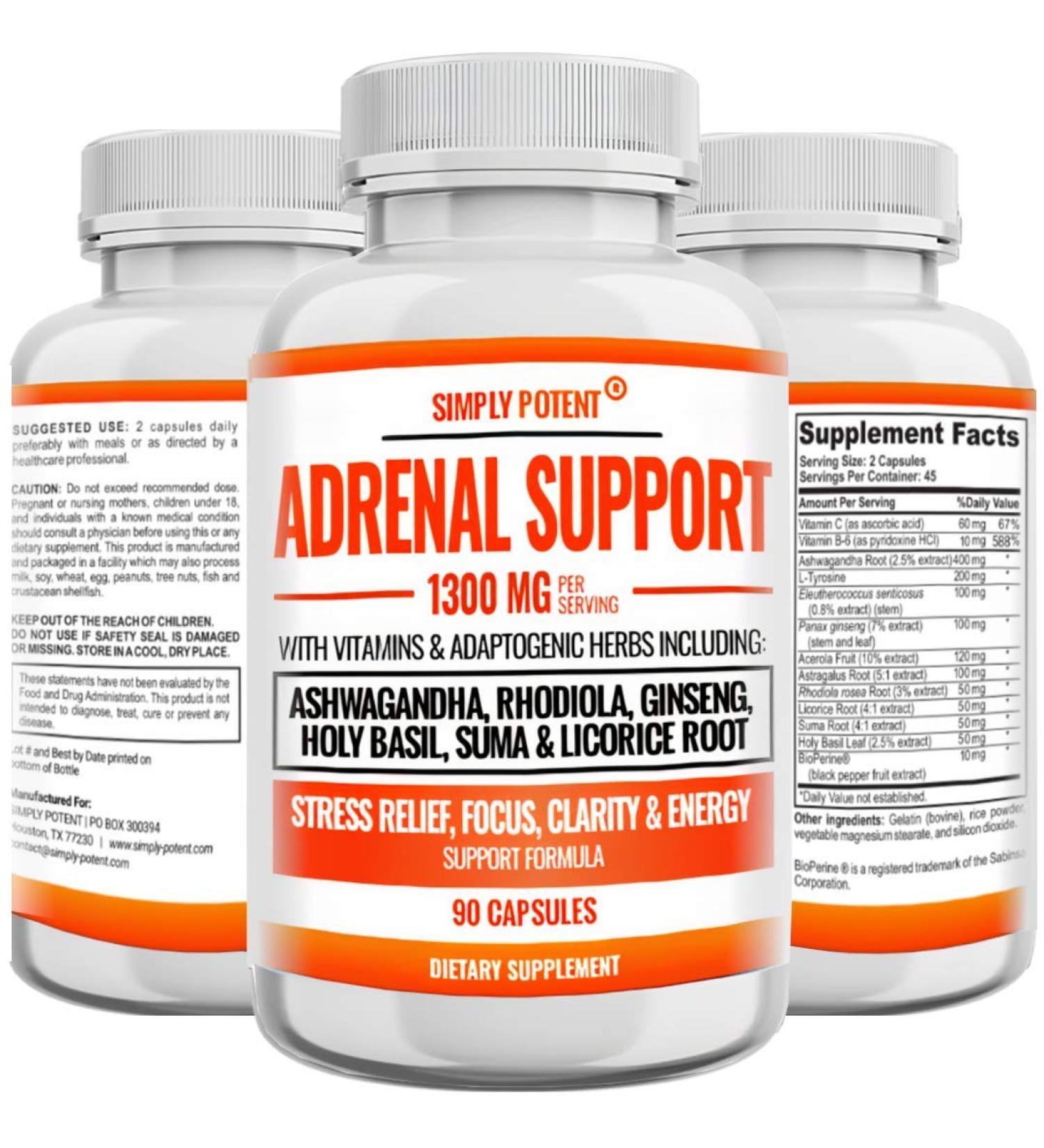 Adrenal Support and Cortisol Manager - 90 Capsules Adrenal Health Supplement with Ashwagandha Licorice Root Rhodiola Rosea Ginseng Holy Basil for Adrenal Fatigue for Women & Men - Buy Online on GoSupps.com