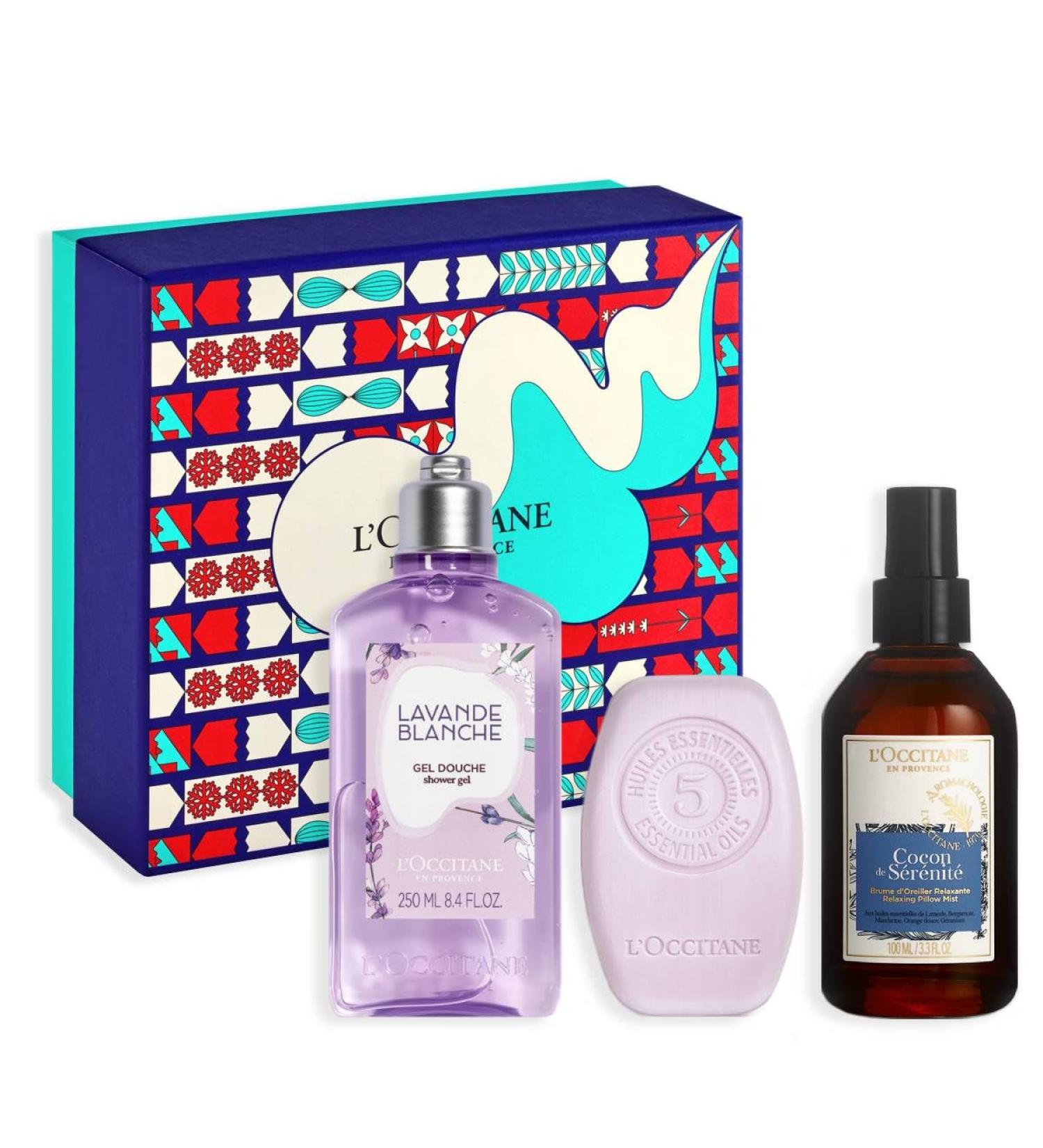 L'OCCITANE - Cocooning Christmas Box - Lavender Shower Gel Balance and Softness Solid Shampoo and Relaxing Pillow Mist - Made in France - Buy Online on GoSupps.com