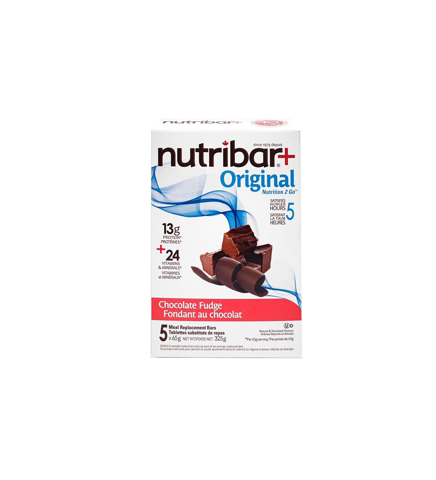 Nutribar+ Chocolate Fudge Flavoured Bars High protein Meal Replacement Bars 24 Vitamins & Minerals High Fibre 5-Count - Buy Online on GoSupps.com