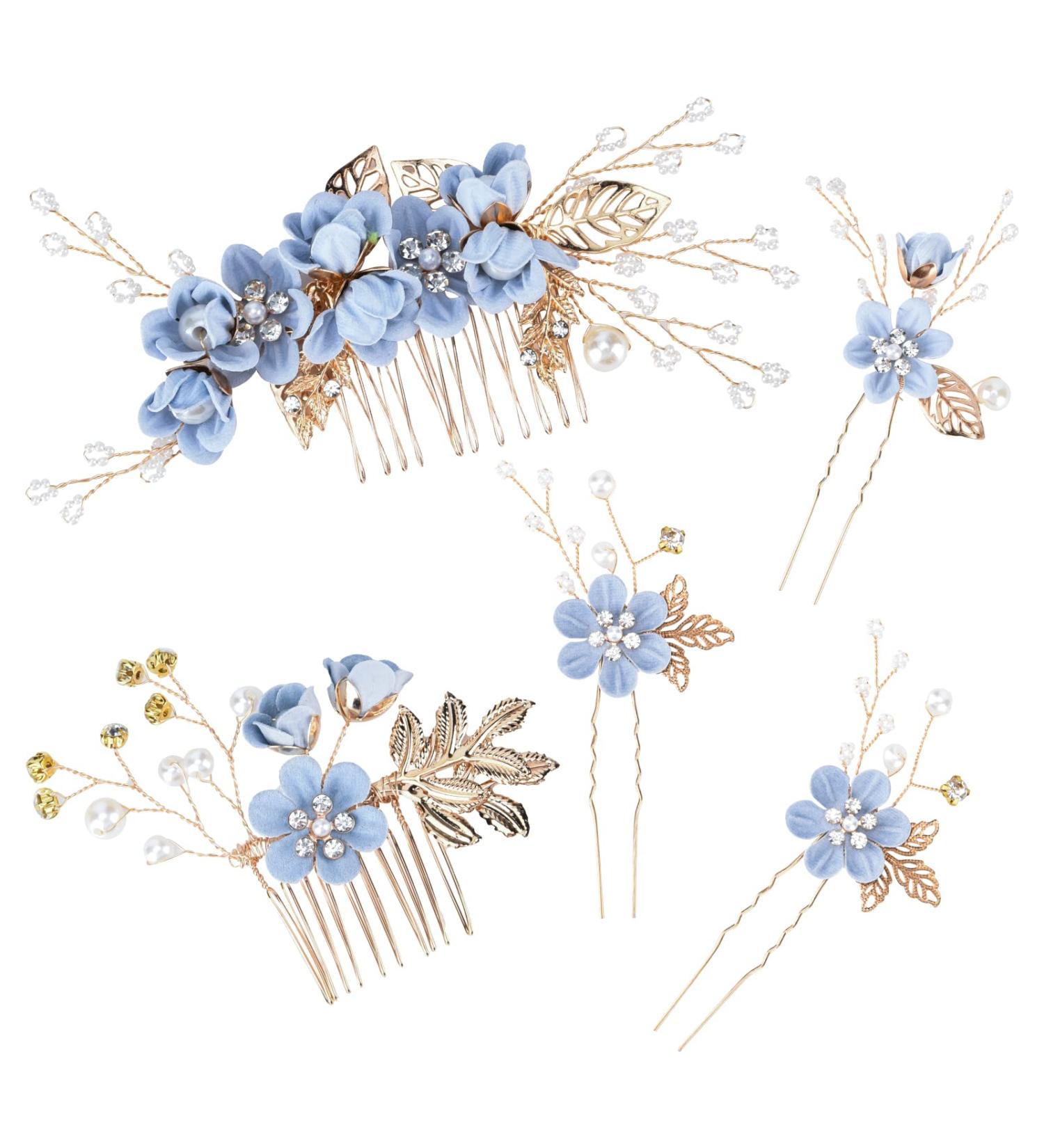 BOWINR 5 Pack Blue Flower Rhinestone Bridal Hair Comb - Handmade Pearl Crystal Hair Clip for Women - Ideal for Wedding, Prom, Bridesmaids - Buy Online on GoSupps.com