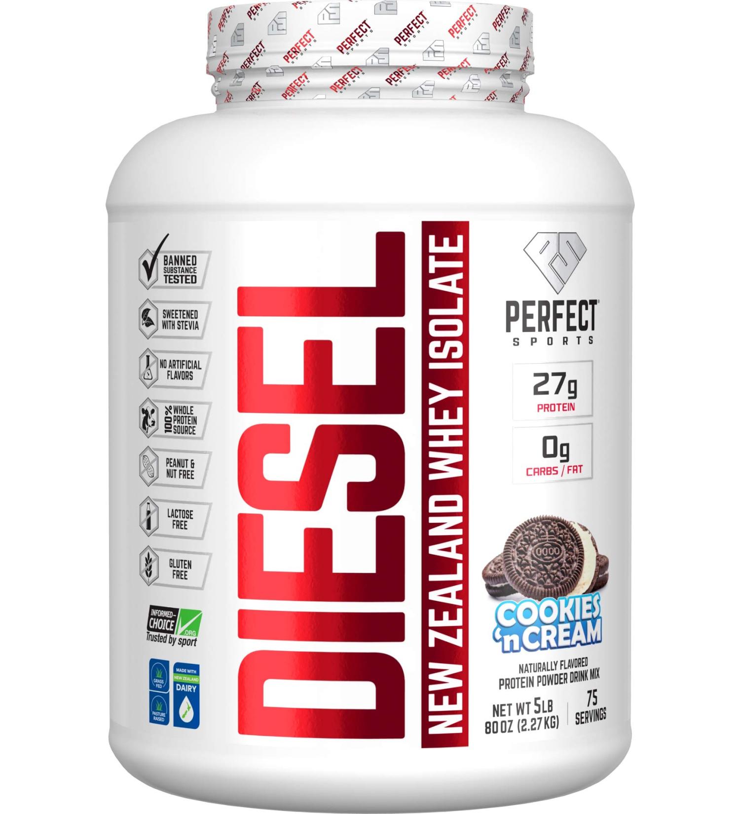 PERFECT Sports Diesel 100% New Zealand Whey Isolate Grass-Fed & Pasture Raised 5LB Cookies n Cream