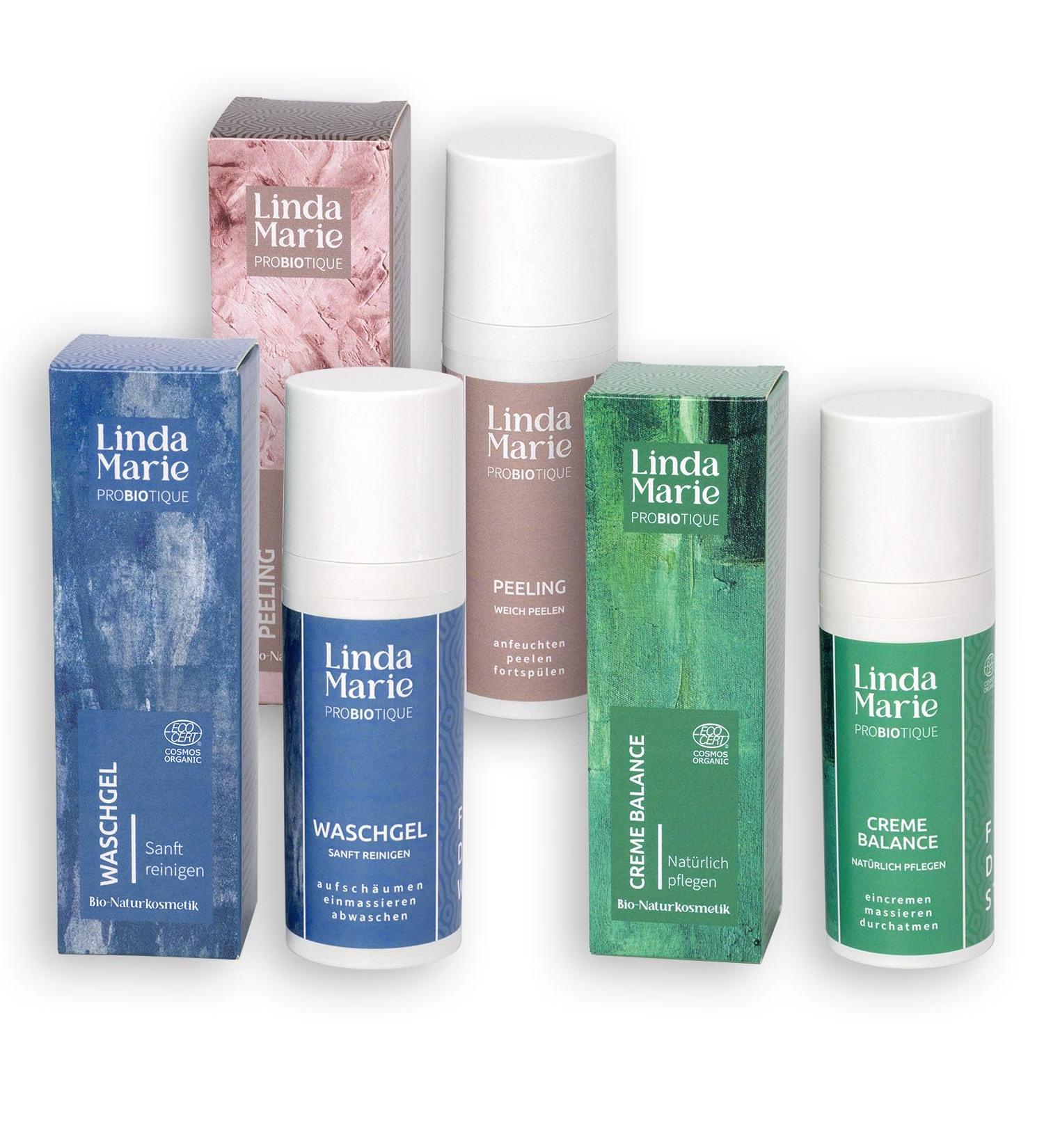  Linda Marie PROBIOTIQUE Pure Life Natural Cosmetics Set | Cleansing Gel Exfoliating Scrub and Balance Cream | Certified Organic Natural Cosmetics | Vegan and Microplastic-Free - Buy Online on GoSupps.com