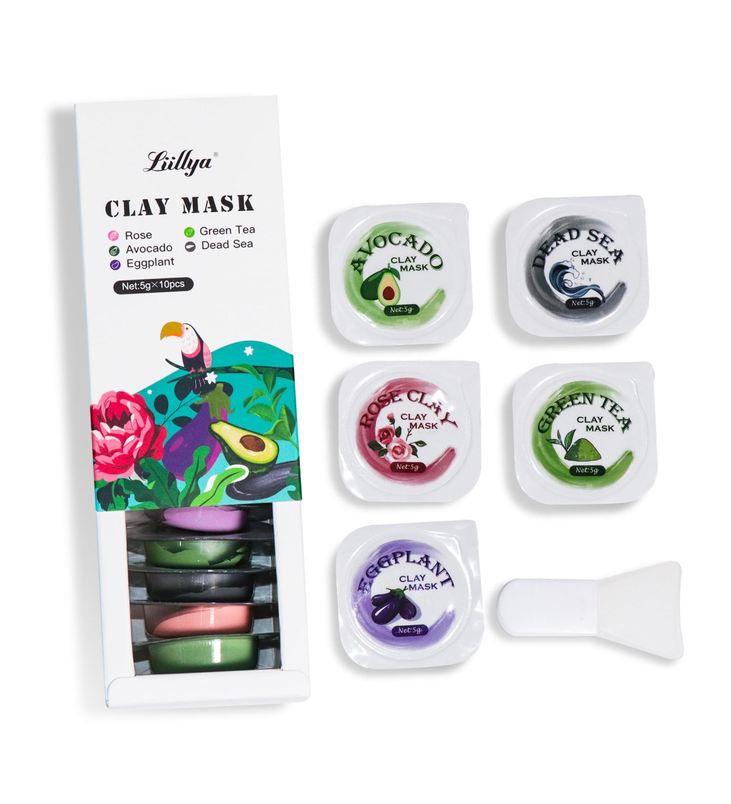 MiNi Face Mask Set: 10 Individually Wrapped Travel Clay Masks for Acne & Blackhead Removal | Hydrating Facial Kit with Silicone Brush - Buy Online on GoSupps.com