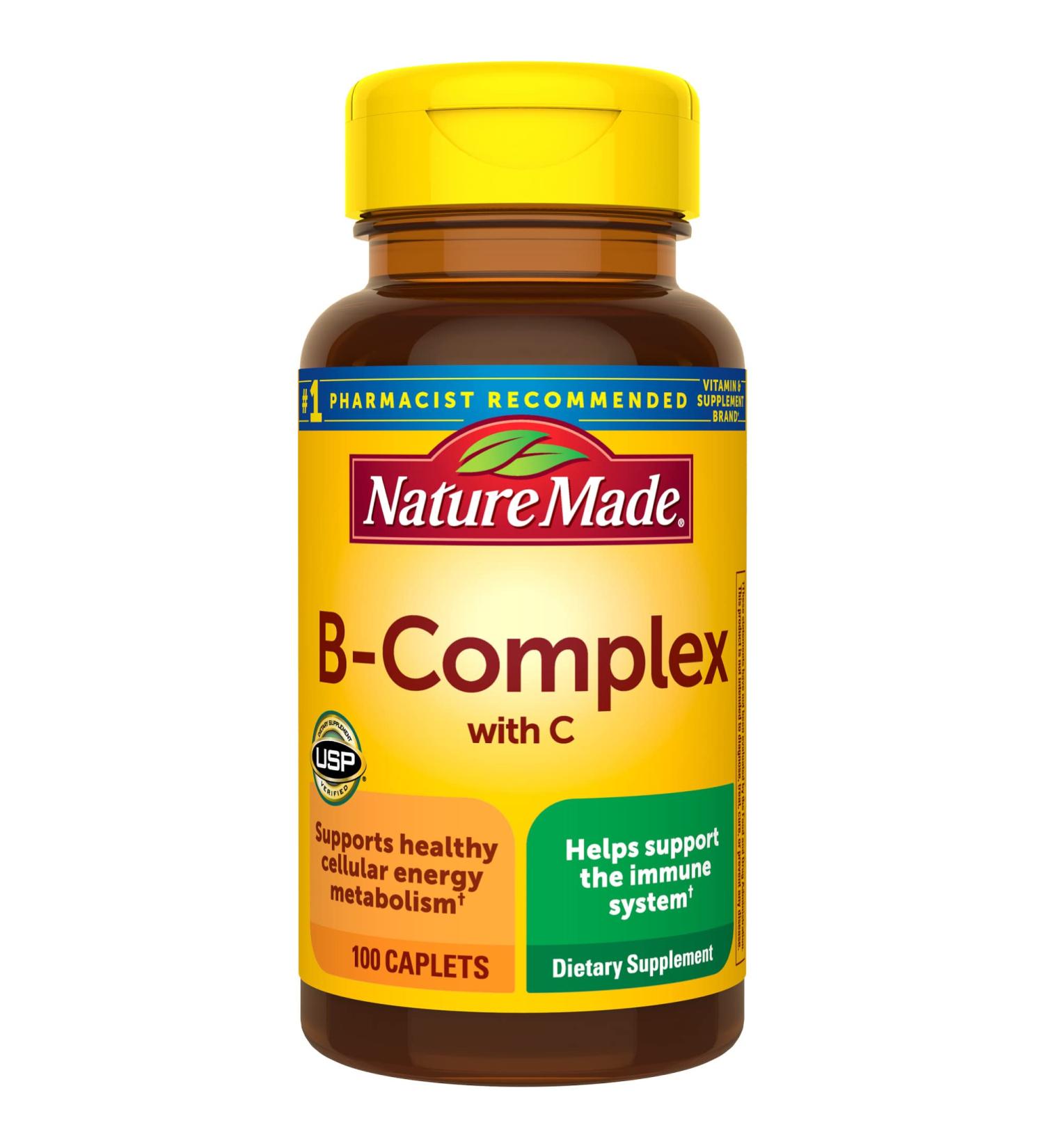 Nature Made B Complex with Vitamin C 100 Caplets - Immune System Support | 100 Day Supply - Buy Online on GoSupps.com
