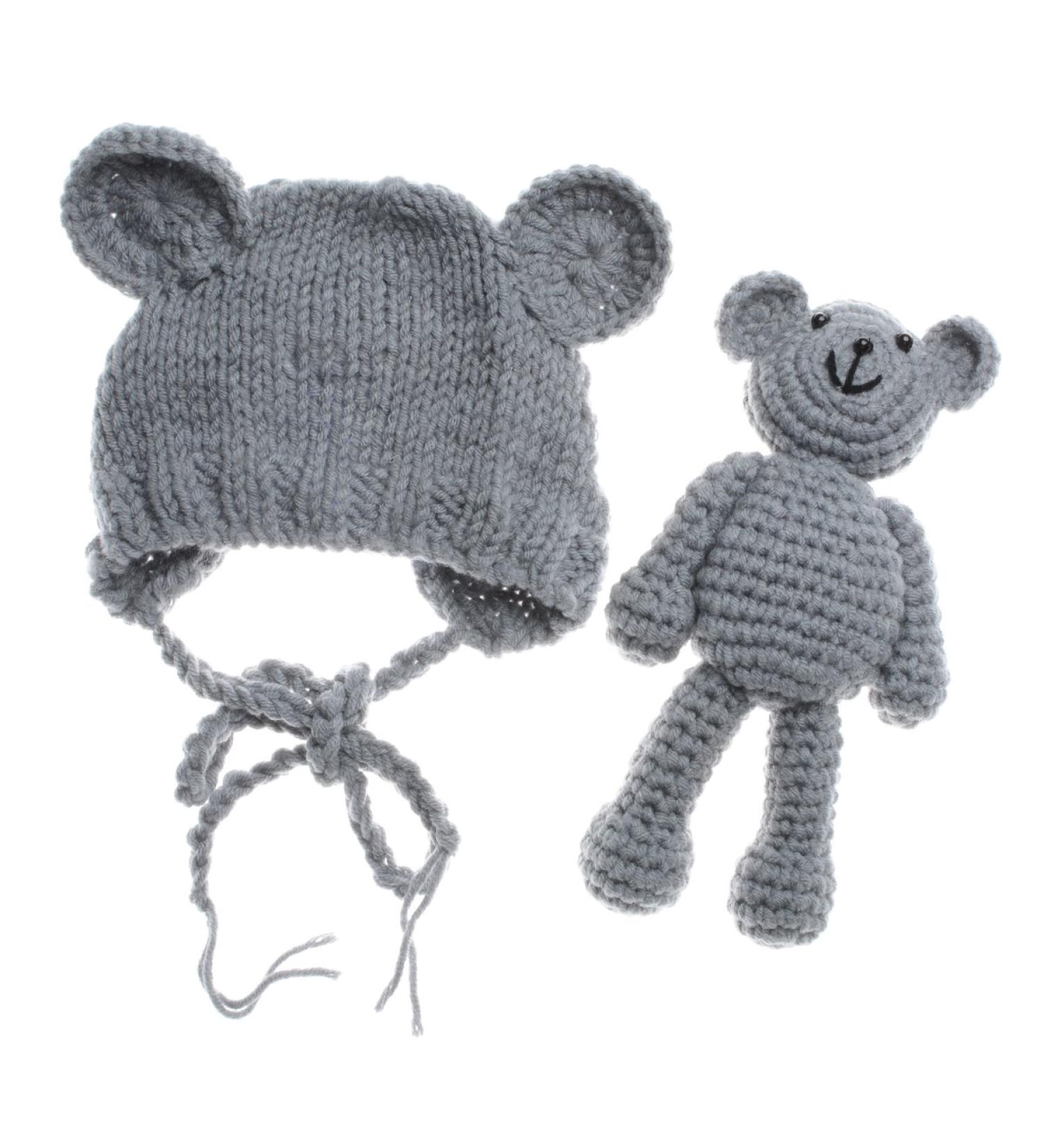 ECYC Newborn Baby Bear Hat Beanie with Bear Dolls - Grey | Photography Accessories - Buy Online on GoSupps.com