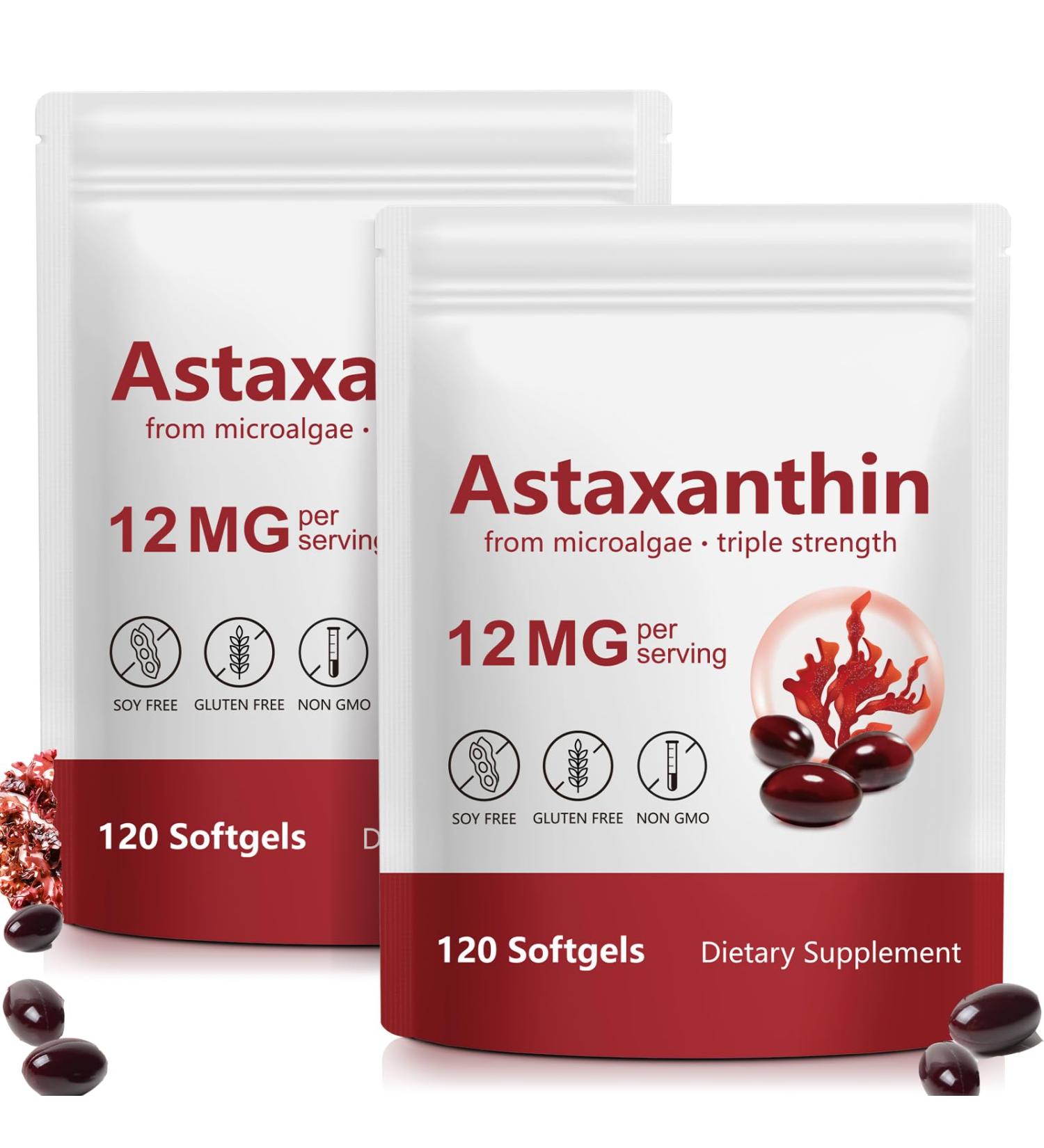 SDJUFEI 2 Pack Astaxanthin Supplements 12mg Premium Astaxanthin Antioxidant Supplements with Antioxidant Activity Supports Eye Skin Immune Joint Internal Circulation - Buy Online on GoSupps.com
