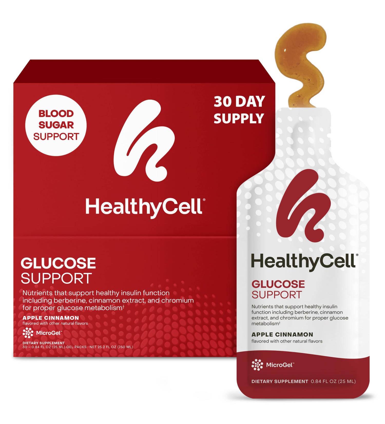HealthyCell Glucose Support Supplement to Support Balanced Blood Sugar - Berberine Cinnamon & Chromium for Healthy Insulin Function & Proper Glucose Metabolism - 30 Gel Packs Apple Cinnamon Flavored - Buy Online on GoSupps.com