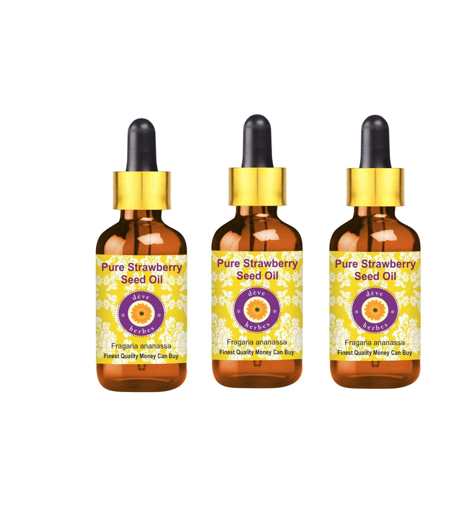 Deve Herbes Pure Strawberry Seed Oil (Fragaria ananassa) with Glass Dropper (Pack of Three) 100ml X 3 (10 oz) - Buy Online on GoSupps.com