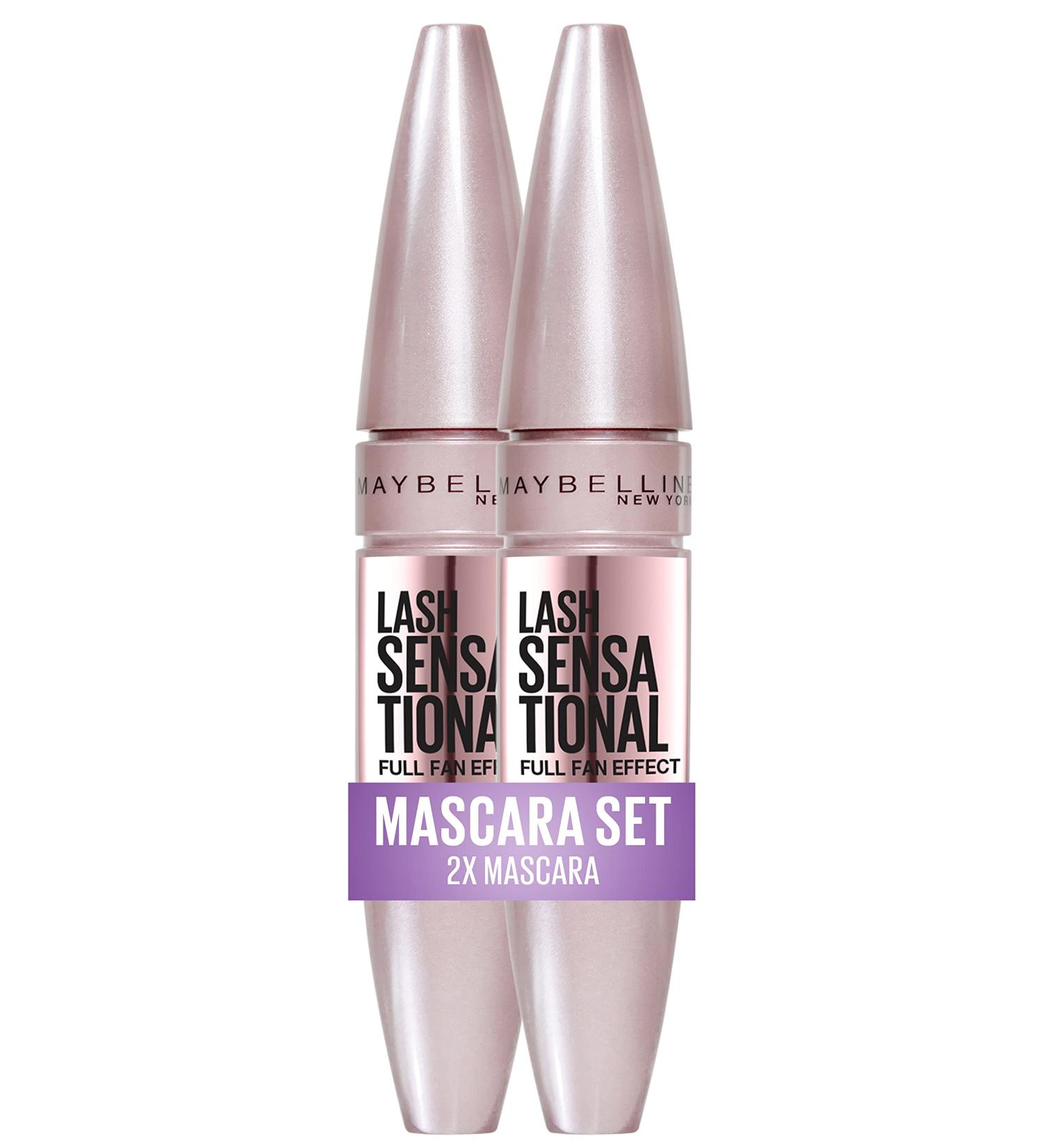 Maybelline New York Black Mascara Double Pack - Fuller Defined Longer Eyelashes | Lash Sensational Full Fan Effect (2 x 9.5 ml) - Buy Online on GoSupps.com
