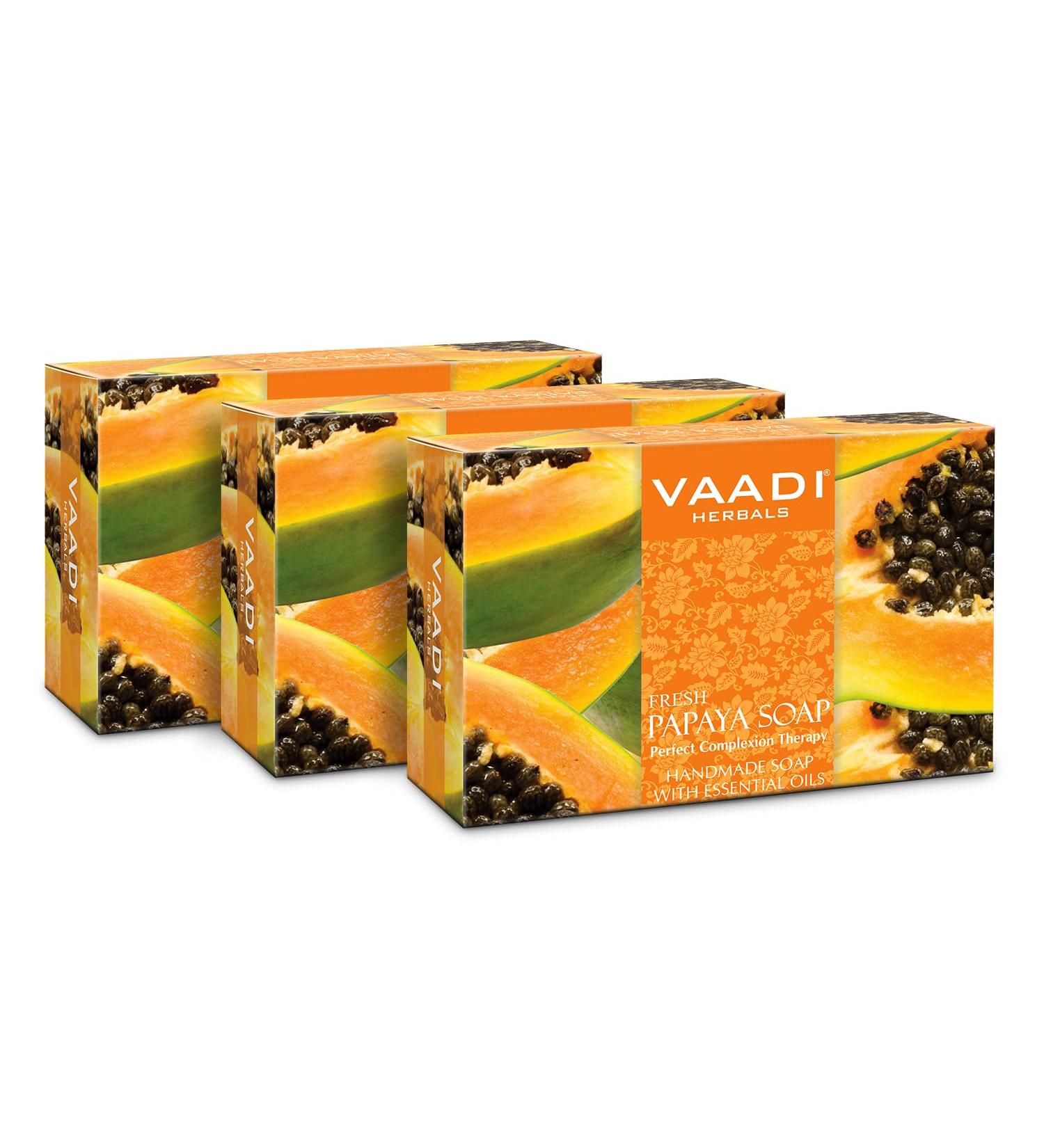 Vaadi Herbals Fresh Papaya Soap 75g - Pack of 3 | Natural Skincare Moisturizing & Exfoliating | Buy Online Worldwide - Buy Online on GoSupps.com