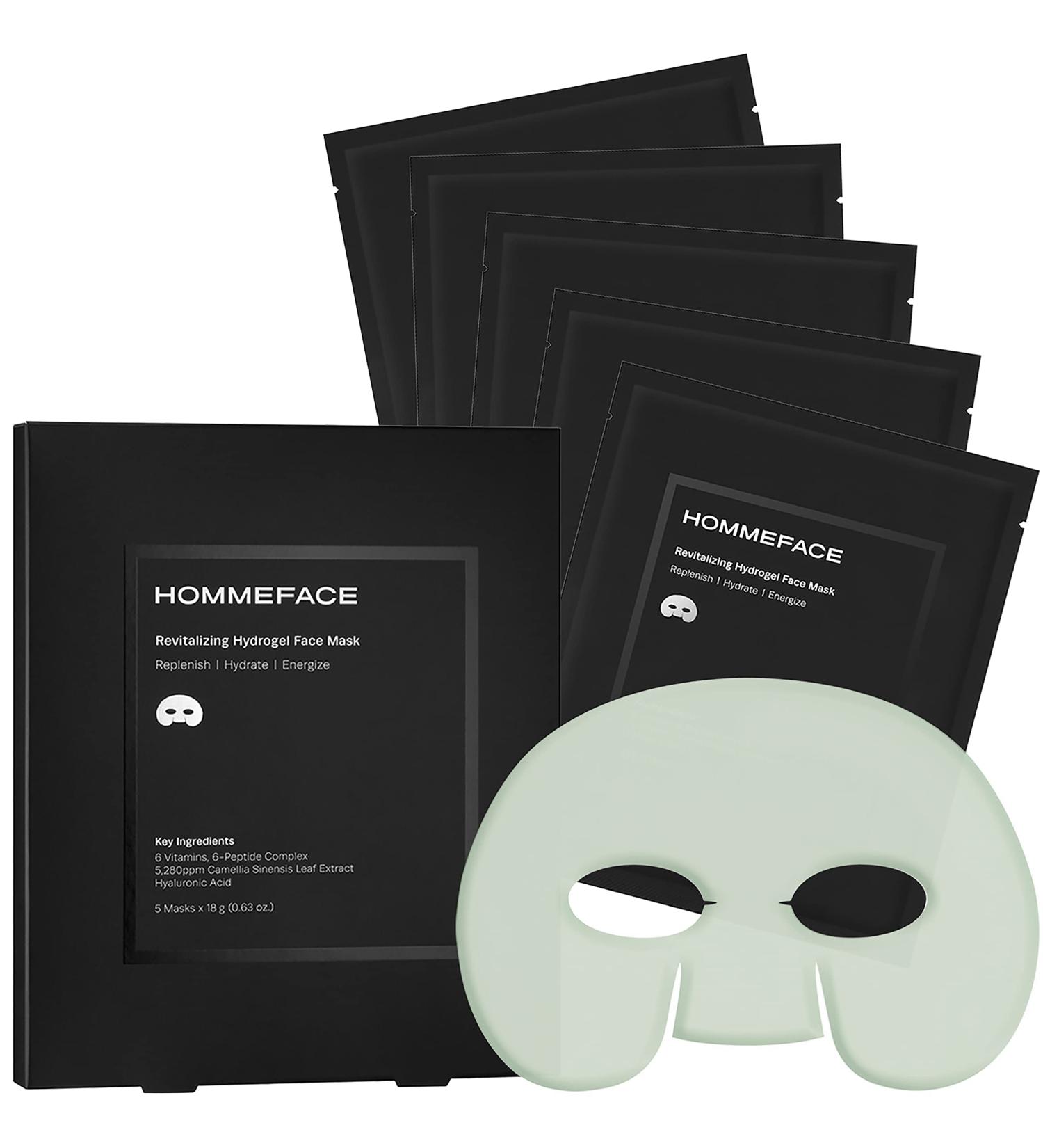 HommeFace Men's Revitalizing Hydrogel Facial Mask Set (5ct) - Hydrating Anti-aging & Soothing with Hyaluronic Acid, Vitamins & Peptides, Beard-Friendly - Buy Online on GoSupps.com
