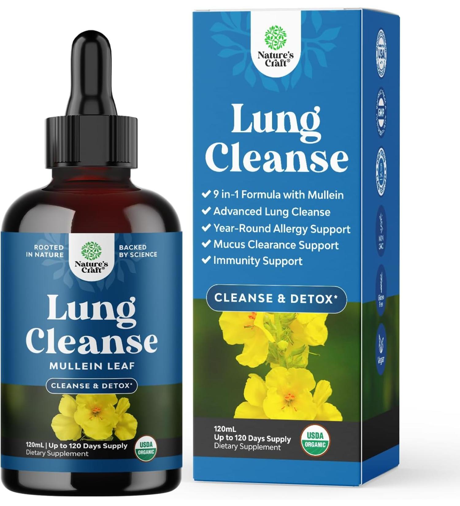 USDA Organic Mullein Leaf Drops - Herbal Lung Detox & Cleanse Marshmallow Root & Mullein Tincture Lung Support Supplement - Mullein Leaf Extract Respiratory Supplement for Sinus Immunity & Breathing - Buy Online on GoSupps.com