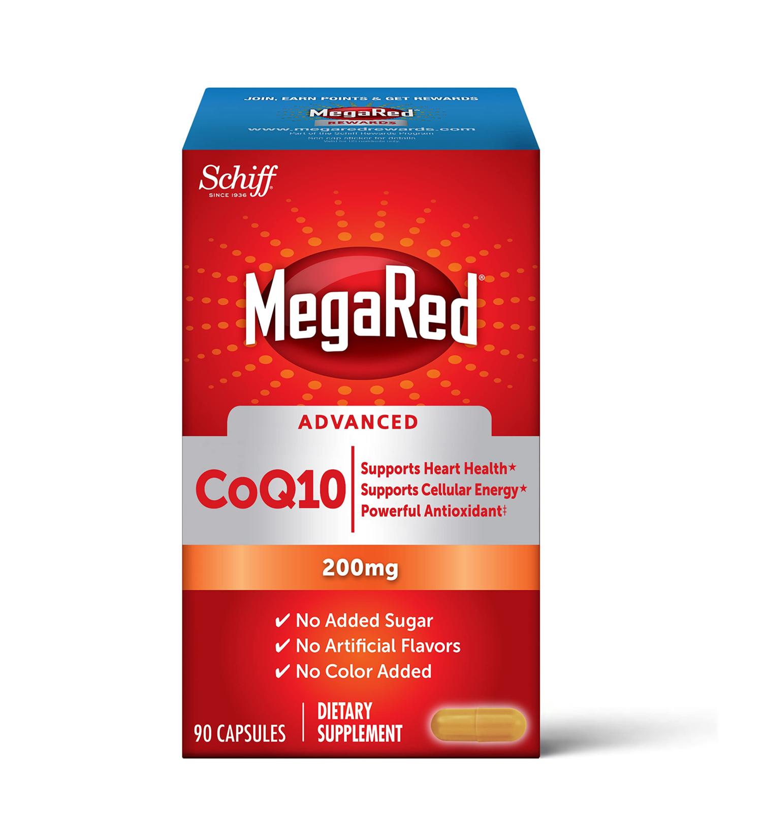Buy MegaRed CoQ10 200mg Capsules - Supports Heart Health & Cellular Energy - 90 Count | Antioxidant Protection - Buy Online on GoSupps.com