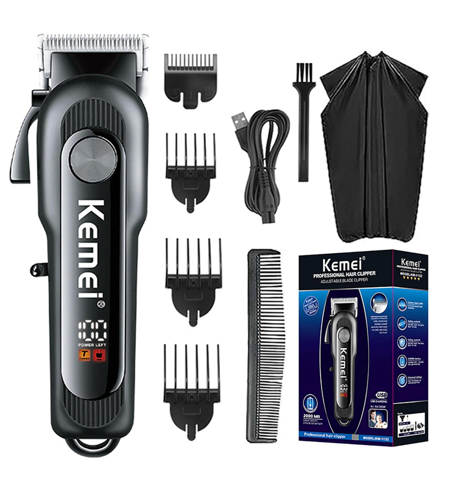 Professional Cordless Hair Clippers for Men - Rechargeable Electric Barber Haircutting Kit KM-1132 | Adjustable Trimmer & Fade Clipper - Buy Online on GoSupps.com