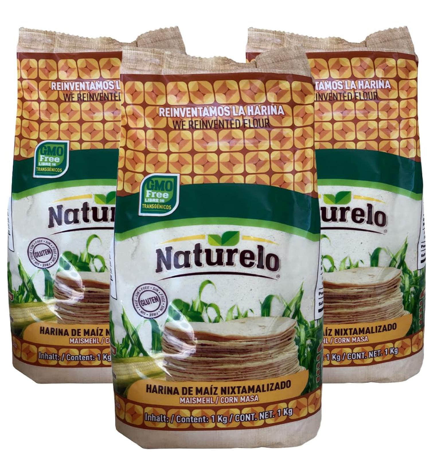 Naturelo Harina De Maiz Blanco 1kg (Pack of 3) / Mexican White Corn Flour Gluten Free & GMO Free Nixtamalized Corn Flour for Tortillas - Buy Online on GoSupps.com
