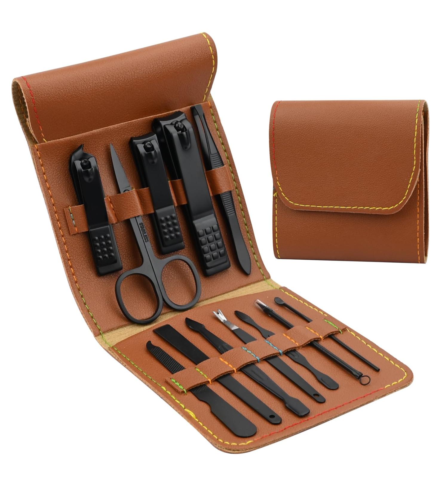 12 Pcs Stainless Steel Nail Clippers Manicure Kit - Professional Nail Care Tools with Folded Pocket Clipper Set (Blue) - Buy Online on GoSupps.com