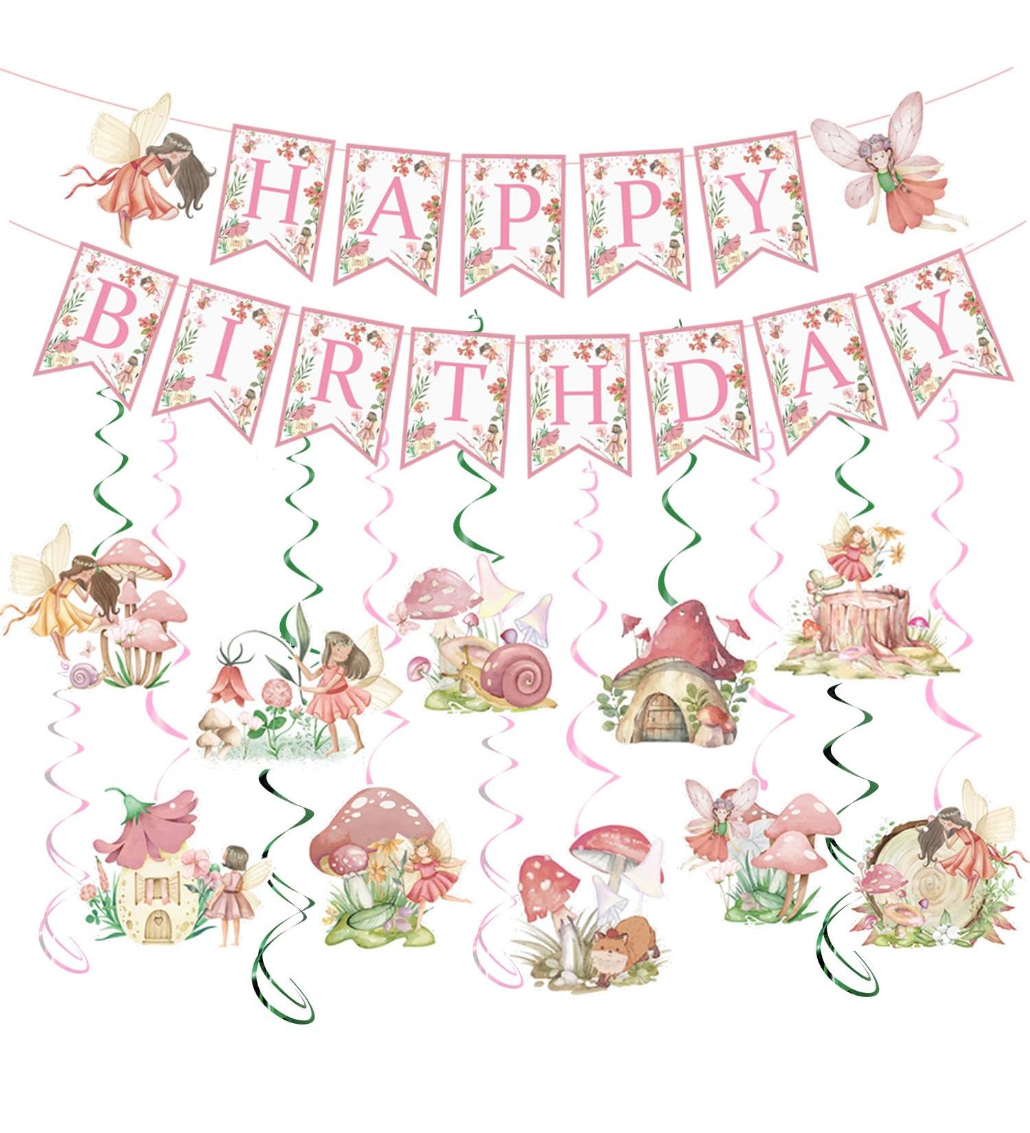 Rngmsi Fairy First Birthday Decorations - Fairy Birthday Party Decorations for Girls Fairy Happy Birthday Banners Mushroom Fairy Hanging Swirls Decor Flower Fairy Birthday Party Decorations Supplies - Buy Online on GoSupps.com