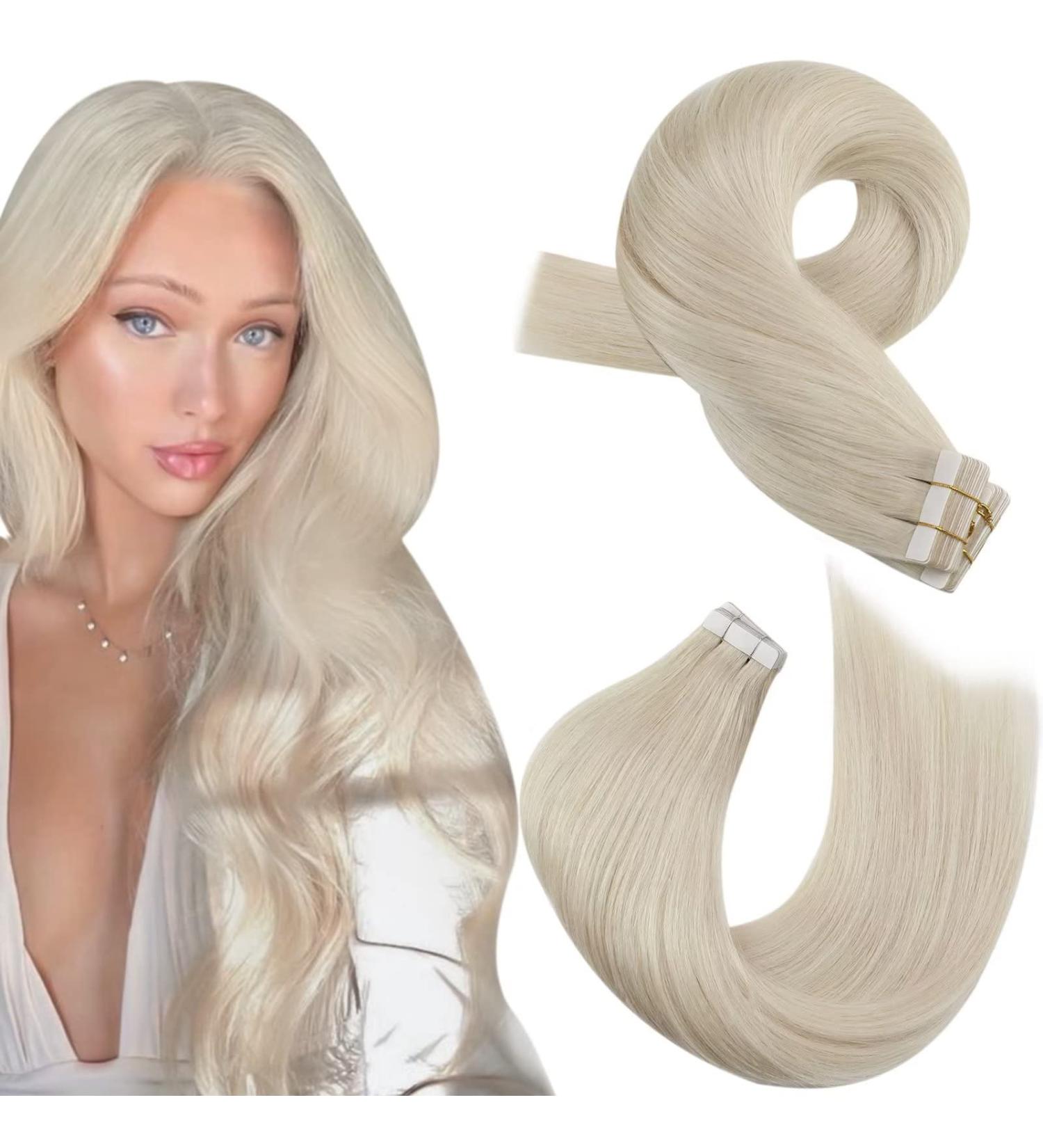 Moresoo Tape in Human Hair Extensions - Platinum Blonde Remy Hair, 16 Inch, 20 Pieces, #60 - Buy Online on GoSupps.com