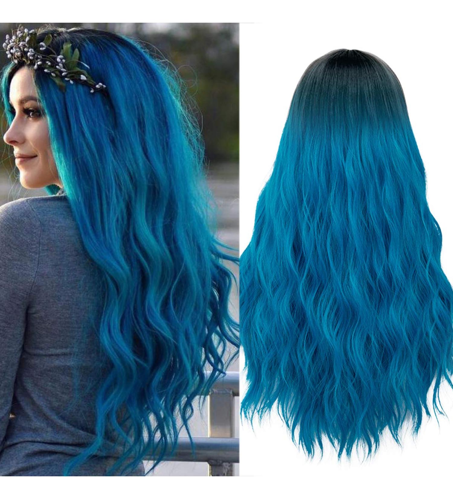 Mildiso 26 Ombre Blue Curly Wavy Wig for Women with Wig Cap - Natural and Cute Mermaid Style for Daily or Party Wear | M052B - Buy Online on GoSupps.com
