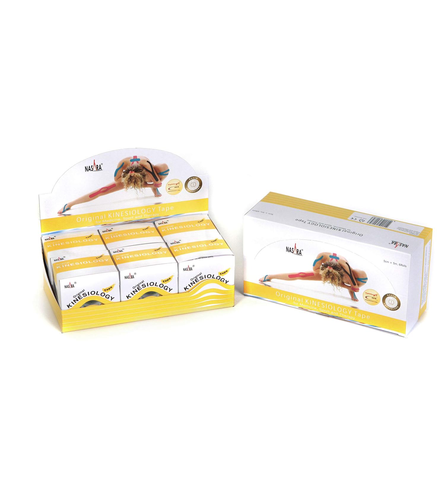 Nasara Original Kinesiological Physio Sport Tape - 6 Pack 5cm x 5m Yellow | Free Video Instructions | Best for Sports & Medicine - Buy Online on GoSupps.com