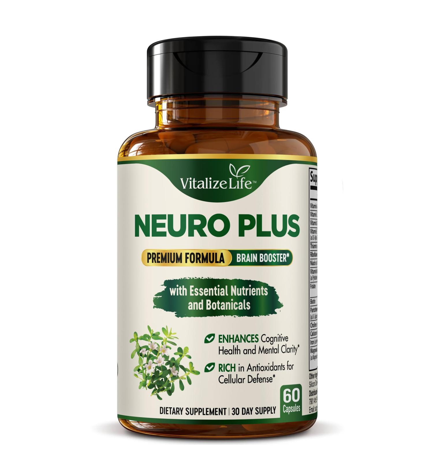 Neuro Plus Brain Supplements for Memory and Focus Mental Clarity and Focus Supplement Brain Support Pills Nootropic Cognitive Formula with Bacopa Monnieri DHA 60 Capsules - Buy Online on GoSupps.com