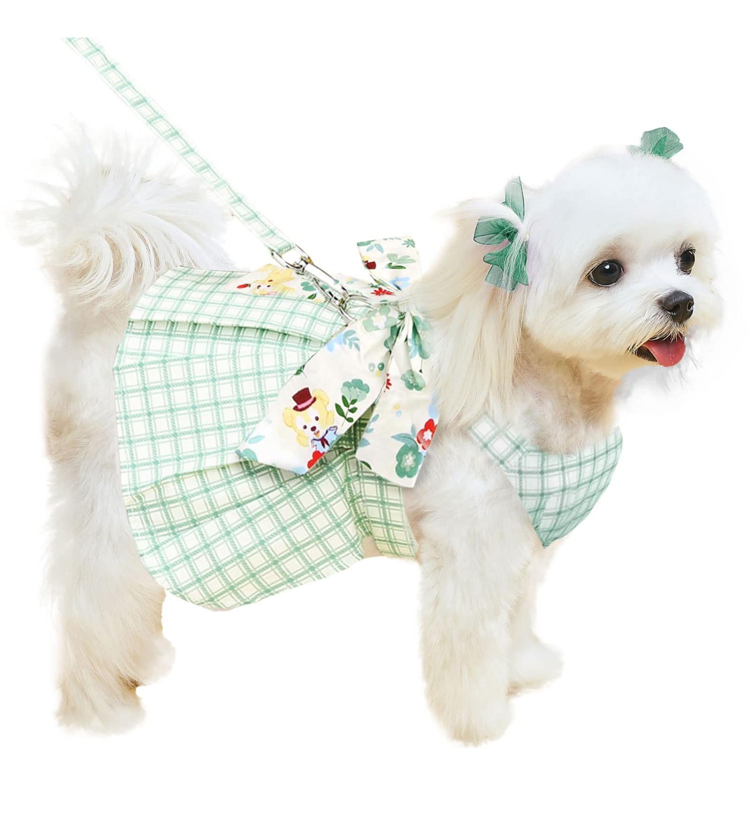 ABRRLO Cute Plaid Dog Dress Harness Leash Set for Small Medium Dog Cats Girl Green Summer Pet Clothes Bowknot Puppy Princess Dresses Holiday Party Costume Outfits Chihuahua Yorkie Clothing(Green M) Medium Green - Buy Online on GoSupps.com