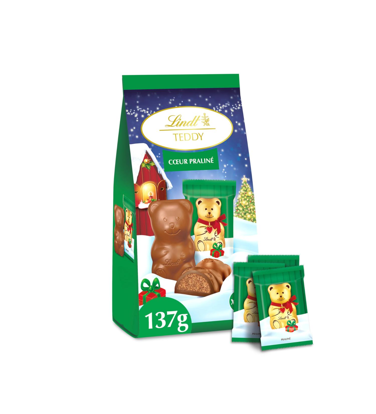 Lindt - Bag of individual Mini-Moulages filled with TEDDY - Milk chocolate and praline heart - Ideal for Christmas 137 g - Buy Online on GoSupps.com