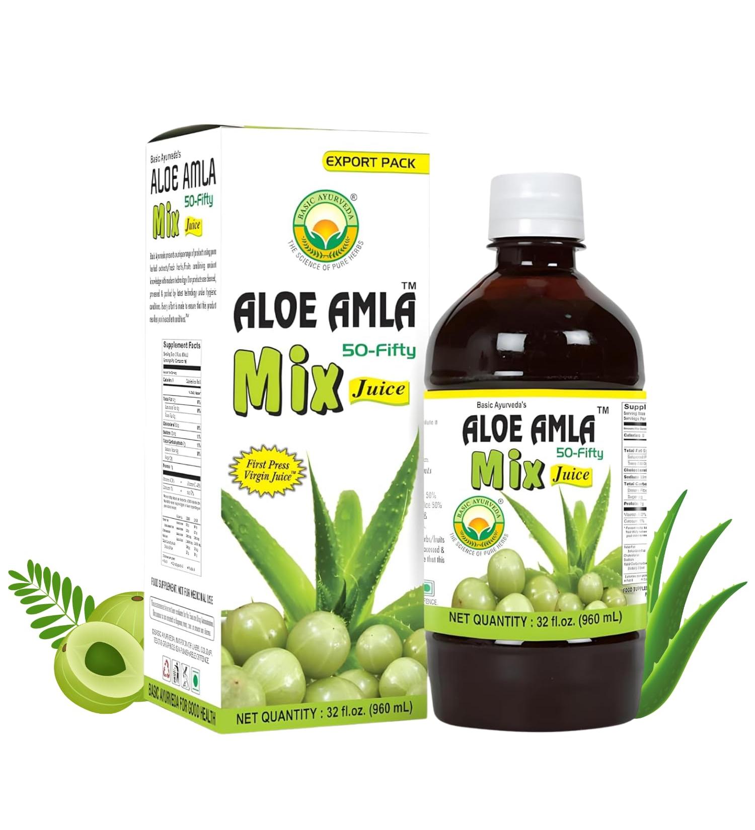 Basic Ayurveda Aloe Vera & Amla Herbal Mix Juice | 32.46 Fl Oz (960ml) | Supports Digestion Immunity & Detox | Rich in Natural Vitamin C | No Added Sugar | Gluten Free Non-GMO & Vegan - Buy Online on GoSupps.com