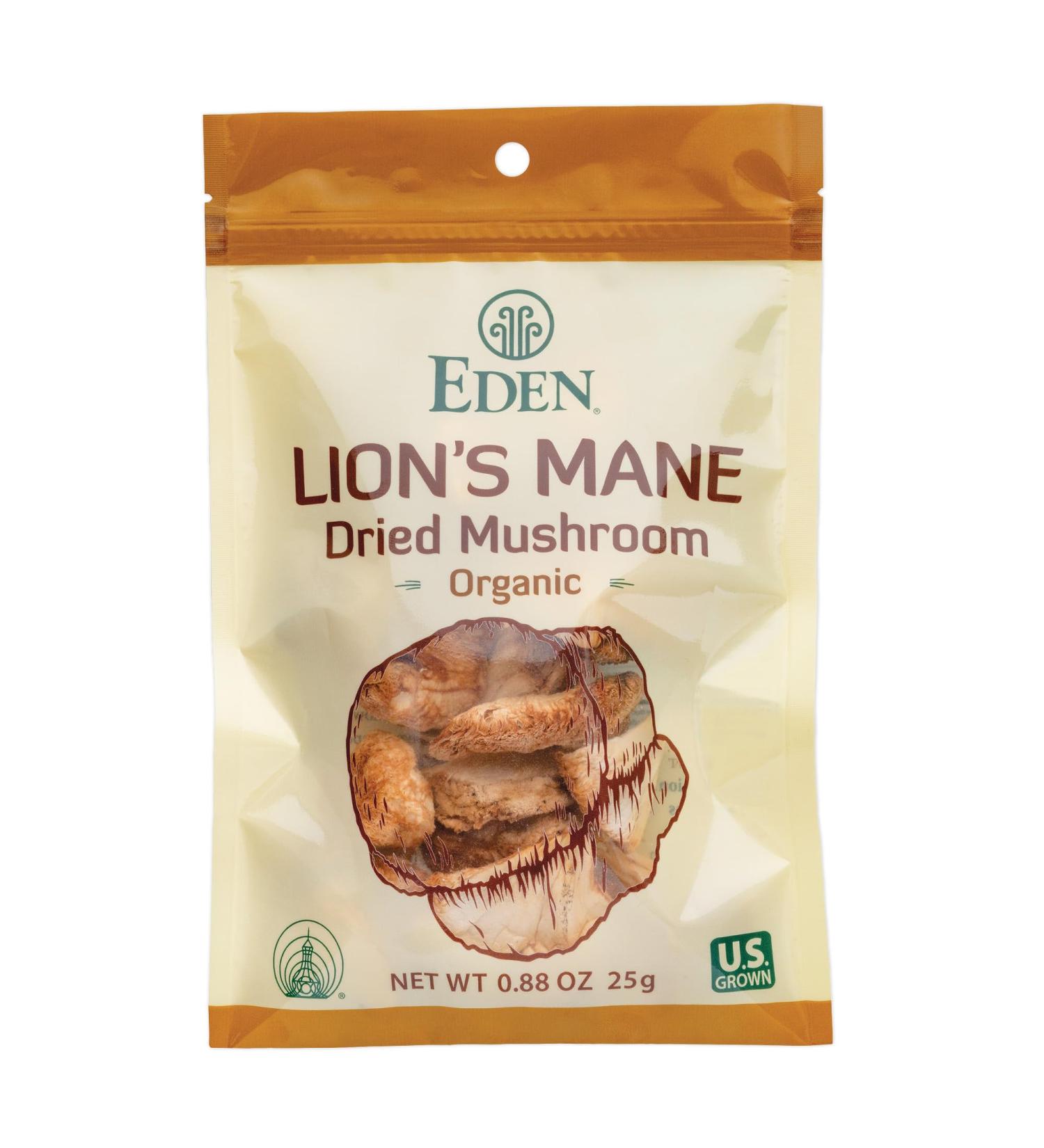 Eden Lion's Mane Dried Organic Mushroom Hericium erinaceus 0.88 oz (25g) - Buy Online on GoSupps.com