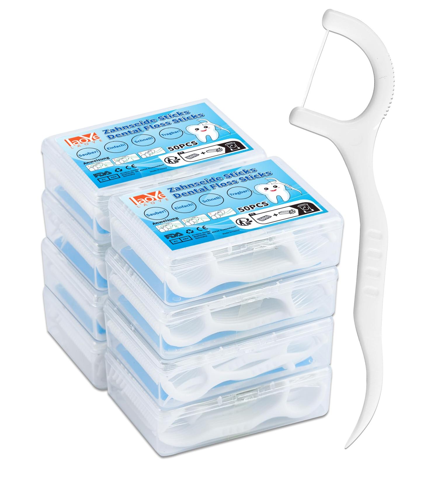 400 Pieces Dental Floss Sticks - Interdental Care with Toothpick - Disposable Tooth Silk for Plaque & Food Residue Removal - Buy Online on GoSupps.com