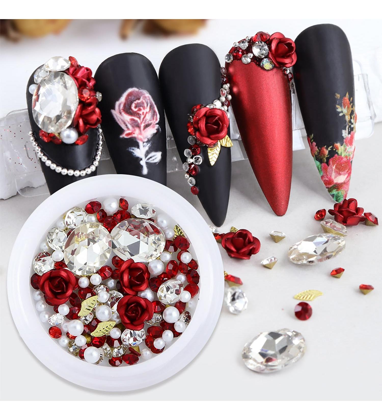 Buy Purple & Red Rose Nail Charms - Flower Nail Art Rhinestones Pearl & Crystal Accessories for DIY Manicure - International Shipping Available - Buy Online on GoSupps.com
