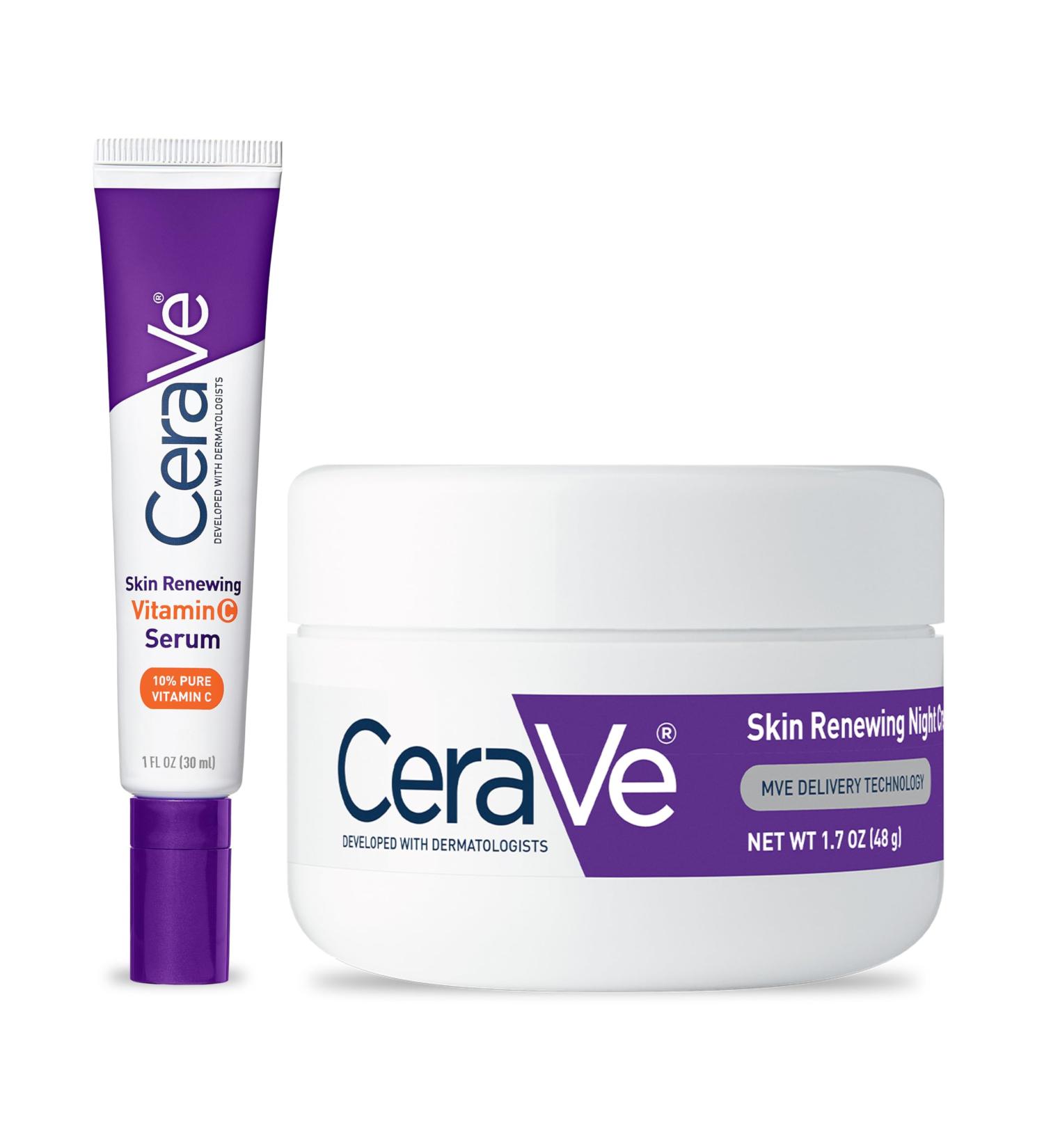 CeraVe Vitamin C Serum & Night Cream Set | Brightening 10% Vitamin C & Peptide Moisturizer | Hyaluronic Acid & Ceramides | 1oz Serum + 1.7oz Cream for Radiant Skin - Buy Online on GoSupps.com