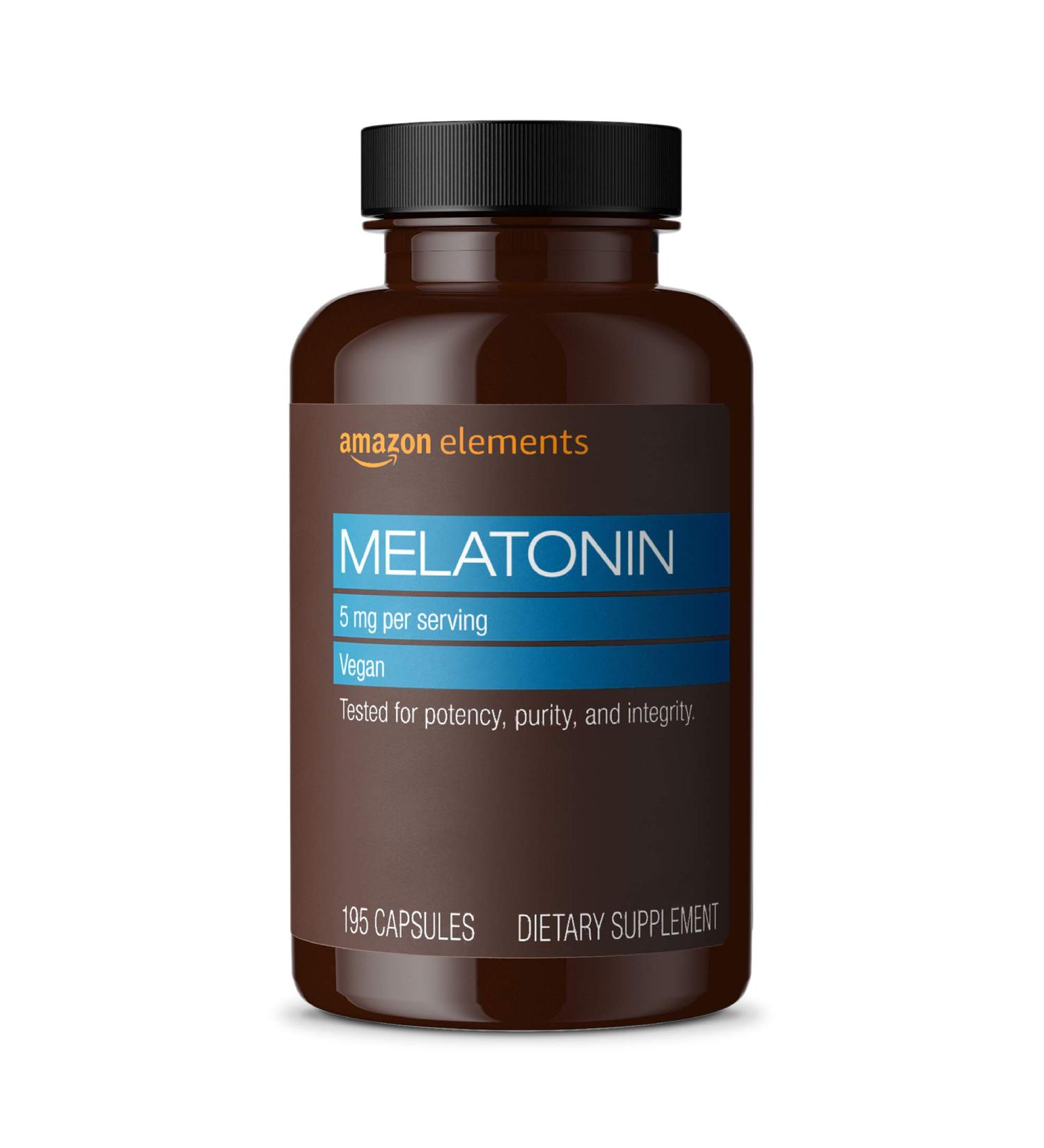 Amazon Elements - Melatonin 5mg Capsules Helps with occasional sleeplessness Vegan Unflavored 195 Count (Pack of 1) 6 month supply (Packaging may vary) - Buy Online on GoSupps.com