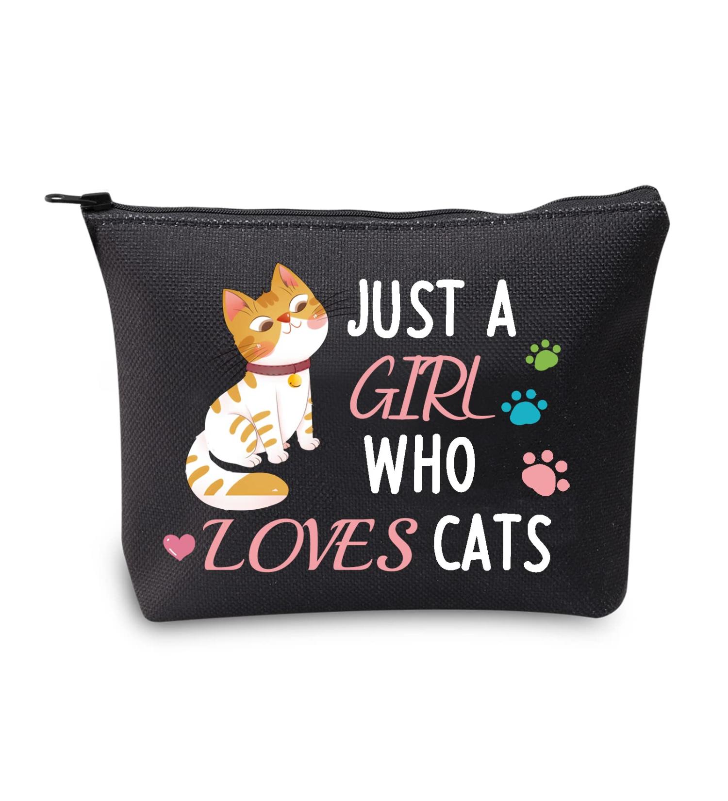 Cat Gifts Make-Up Bag | Just A Girl Who Loves Cats | Perfect Cosmetic Bag for Cat Lovers | Ideal Gifts for Women & Cat Owners | Black Cat Travel Bag - Buy Online on GoSupps.com