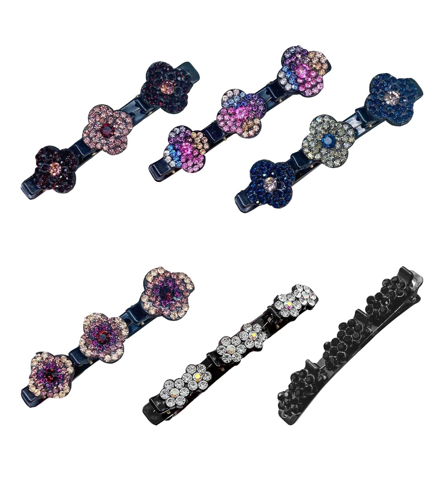 Six three flower side hair clips bangers hair clips hair segmentation clips diamond flower hair clips knitting hair clips used for hair modeling gifts etc - Buy Online on GoSupps.com