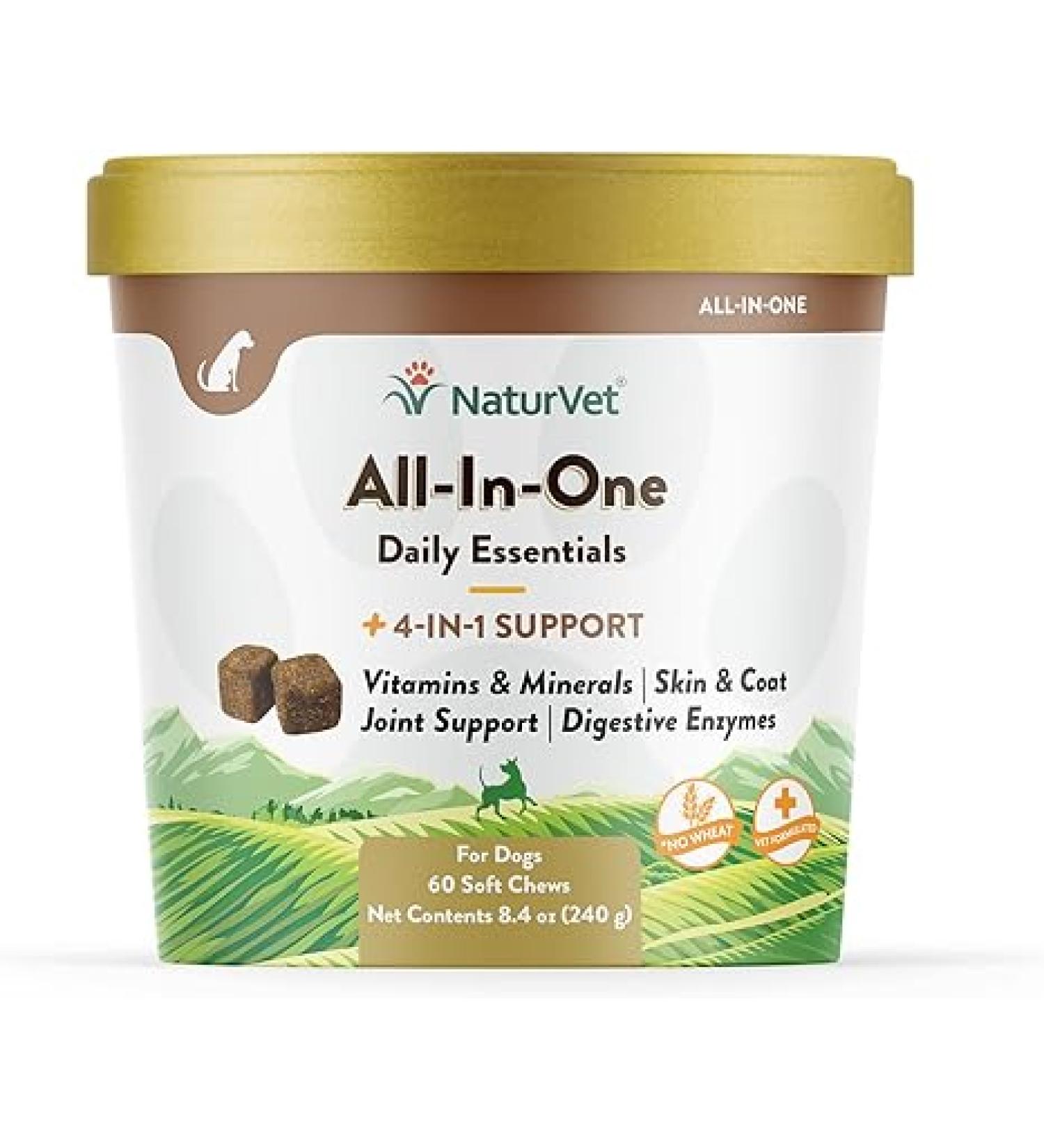 NaturVet All-In-One 4-In-1 Support Soft Chews - 60 Count 8.4 oz for Dogs - Buy Online on GoSupps.com