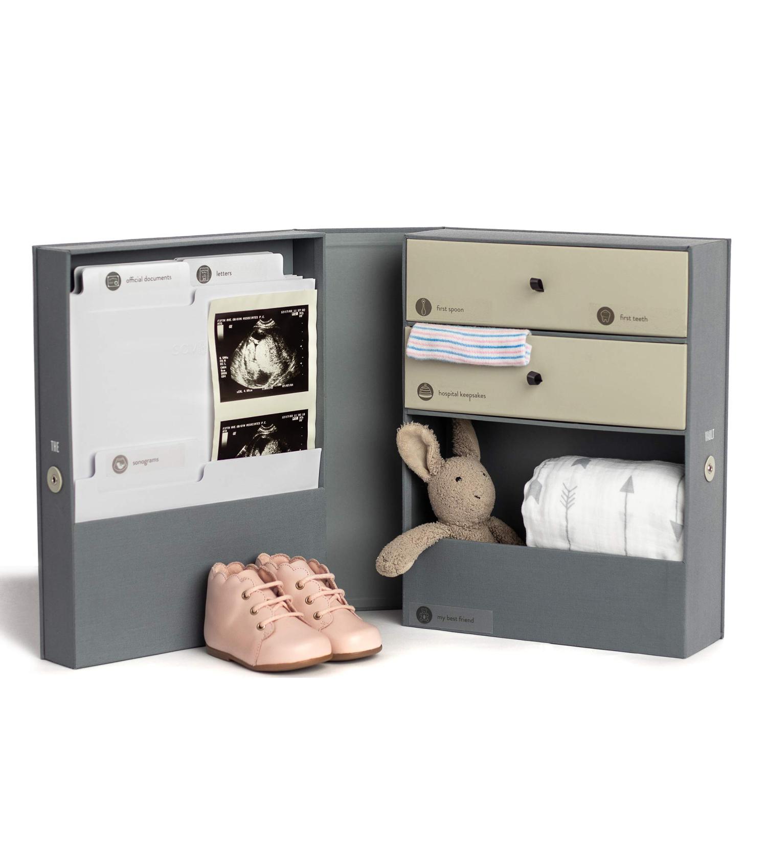 Savor Vault Baby Keepsake Box | Slate Gray | Customizable Newborn Memory Box | 2 Drawers, 7 Compartments, 10 Folders | Baby Shower & First Birthday Gift - Buy Online on GoSupps.com