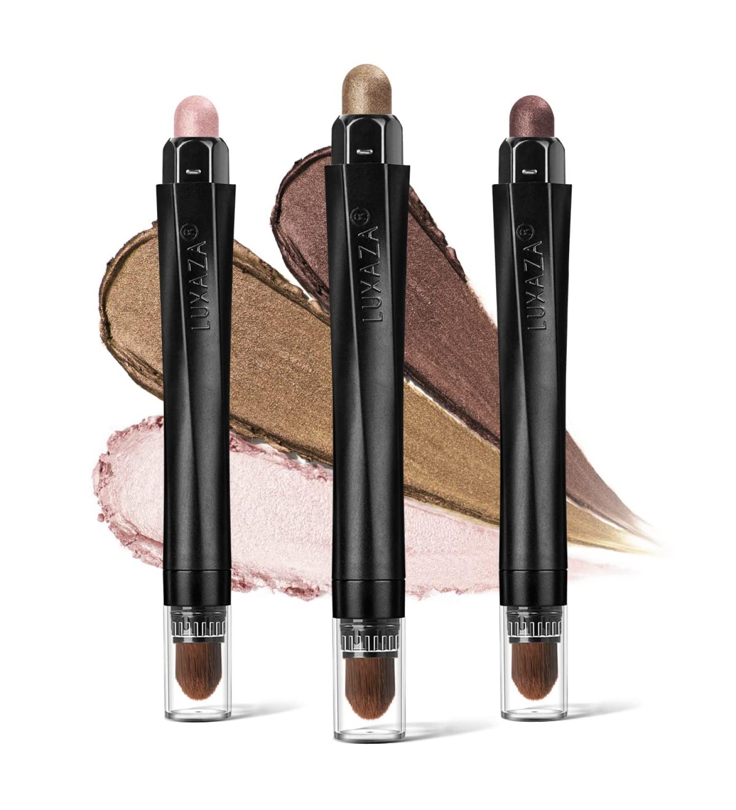 LUXAZA 3PCS Cream Eyeshadow Stick Set - Neutral Metallic and Brown Eye shadow Pencil Crayon Brightener Makeup - Waterproof, Crease-proof, Long Lasting Eye Shadow and Eyeliner Pen - Pink & Brown Set - Buy Online on GoSupps.com