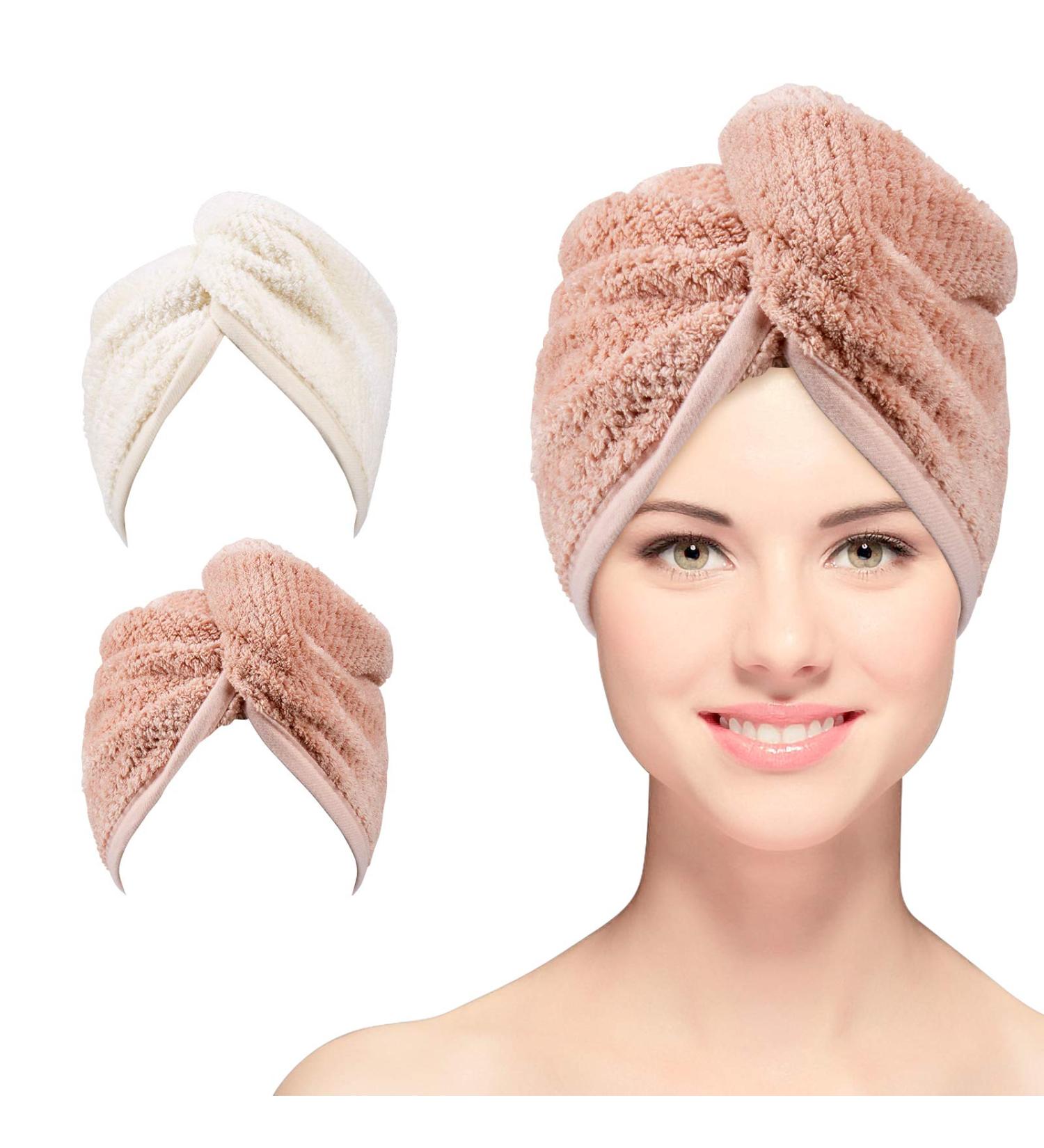 Super Absorbent Microfiber Towel for Women | 66 x 25.4 cm Fast Drying Hair Turban for Long Thick Curly Hair - Brown & White - Buy Online on GoSupps.com