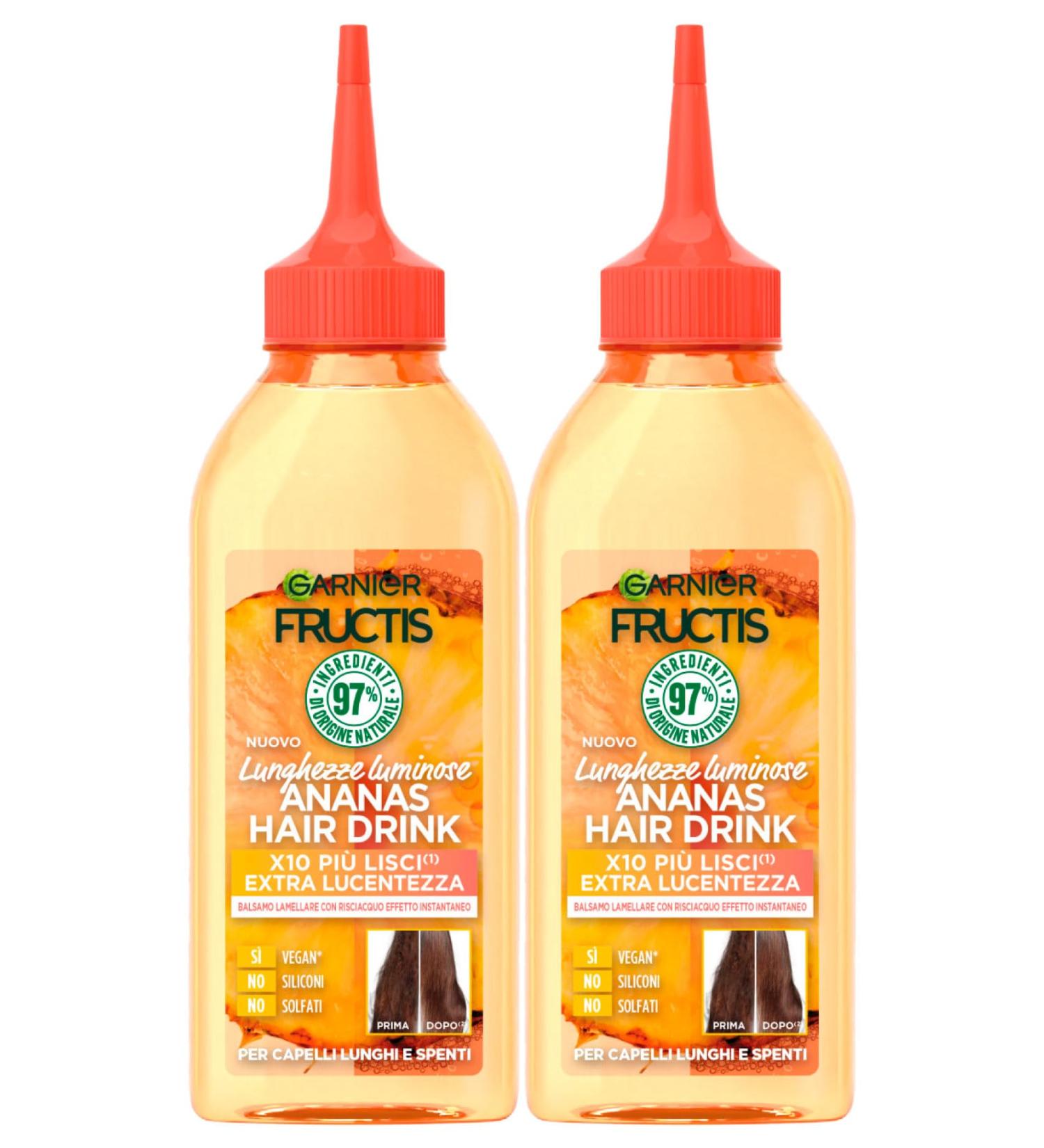  Garnier Garnier Fructis Hair Drink Pineapple Lamellar Balm for Long and Off Hair Detangling Action Cleanses Nourishes Moisturizes 2 x 200 ml Bottles - Buy Online on GoSupps.com