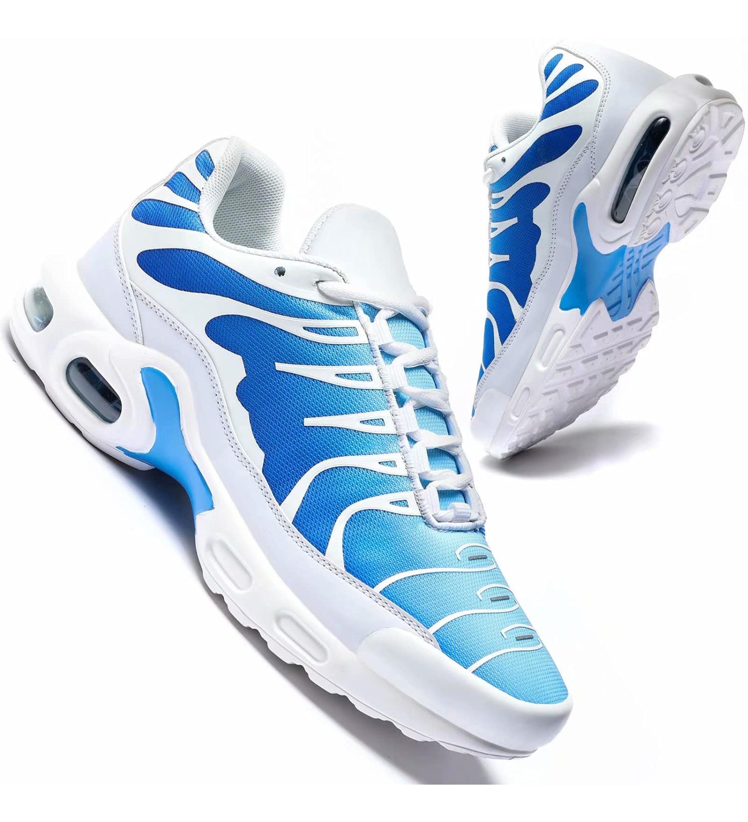 Pozvnn Men's Air Cushion Running Shoes - Lightweight Fashion Sneakers 8.5 White/Blue - Buy Online on GoSupps.com