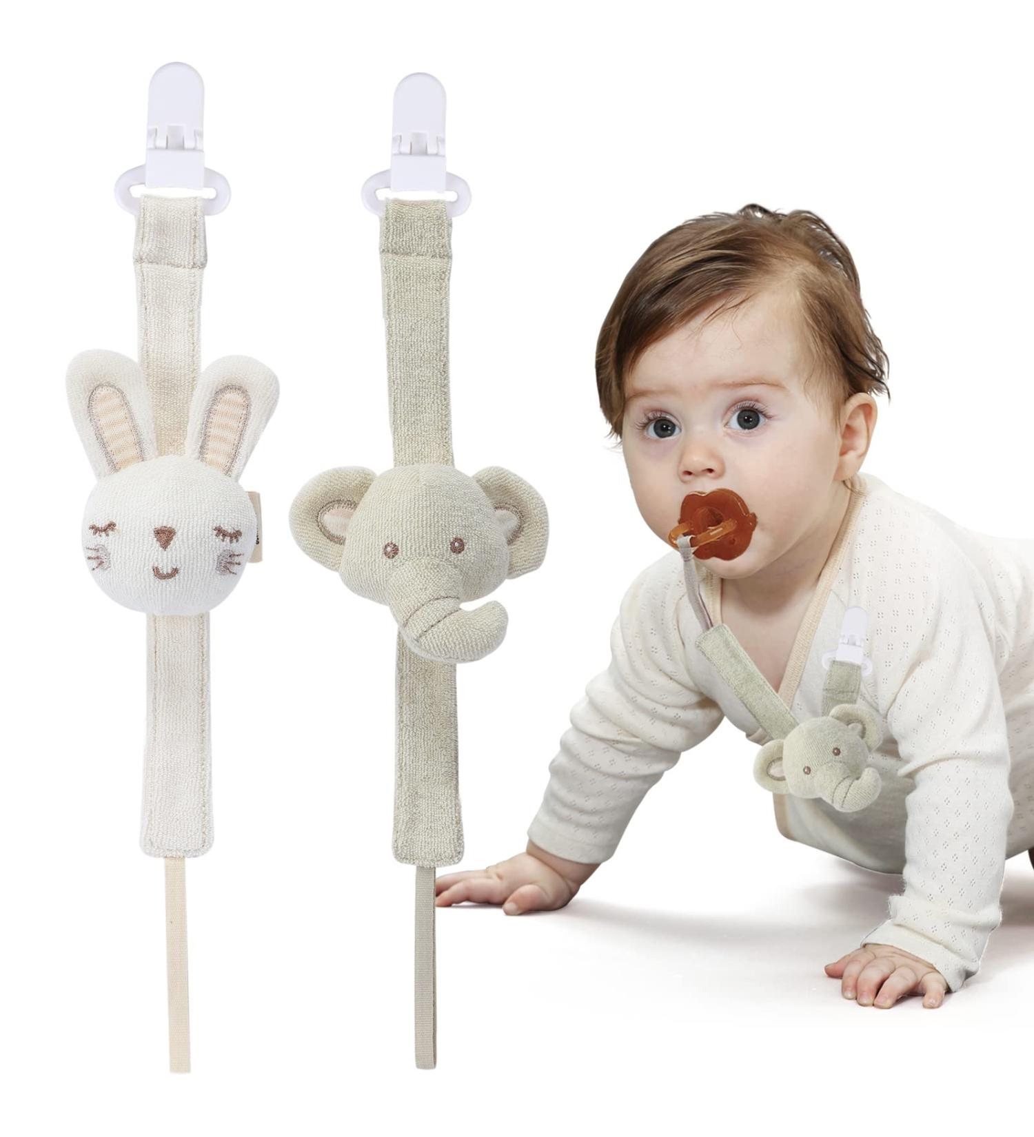 Shop 2-Pack Organic Cotton Pacifier Chains | Cute Elephant & Rabbit Designs | Safe for Babies 0-36 Months | Universal Pacifier Straps & Toy Holders - Buy Online on GoSupps.com