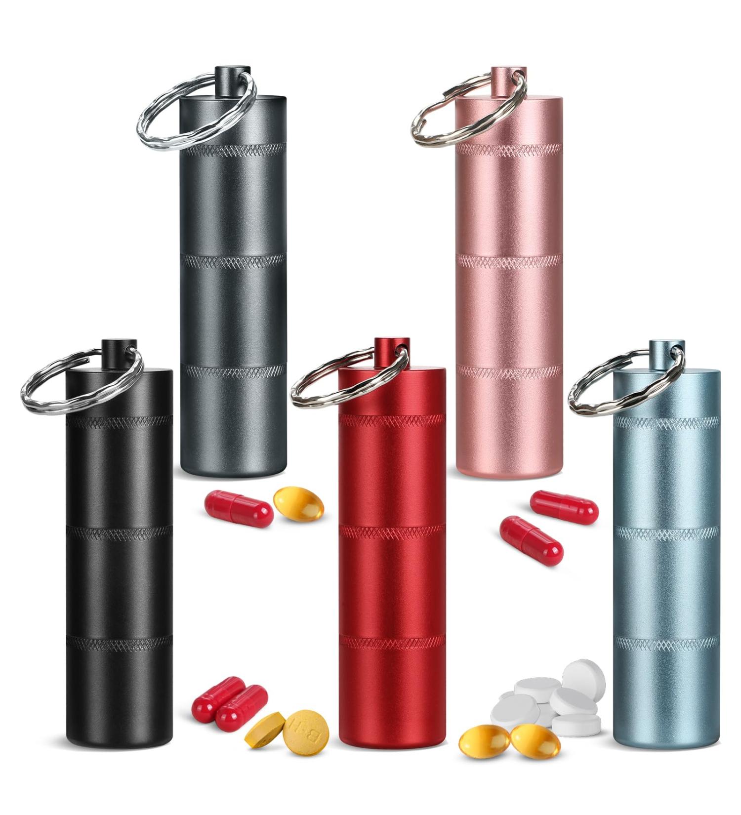 Buy 5-Piece Keychain Pill Box Holder - Stackable 11 Tiers Metal Emergency Organizer with Mountaineering Buckle - Ideal for Outdoor Use - Fast International Shipping - Buy Online on GoSupps.com