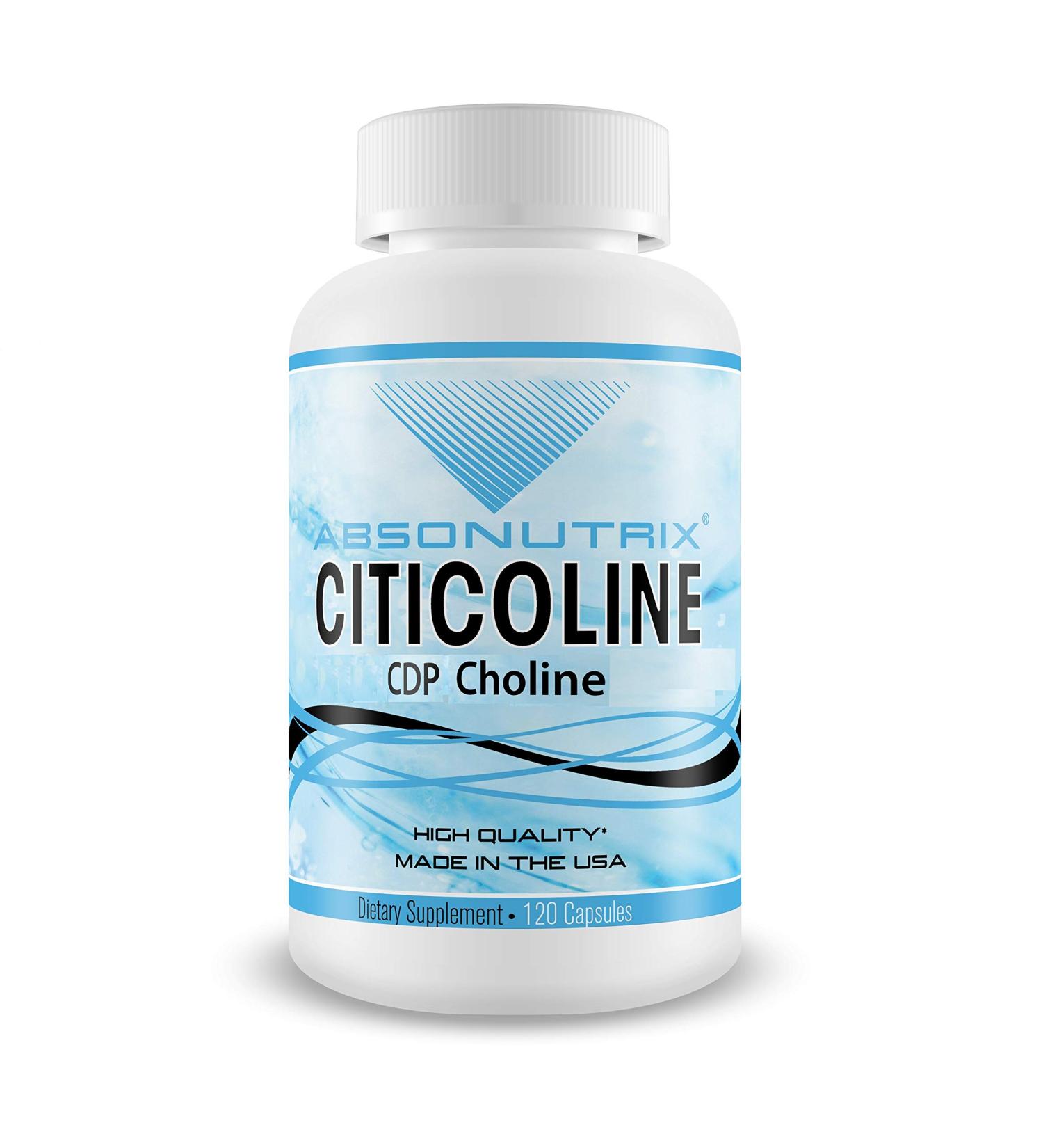 Absonutrix Citicoline CDP Choline 530mg Nootropic Supplement 120 Vegetarian Caps - GMP Certified, Third-Party Tested, Made in USA - Supports Memory & Cognitive Skills, Non-GMO - Buy Online on GoSupps.com