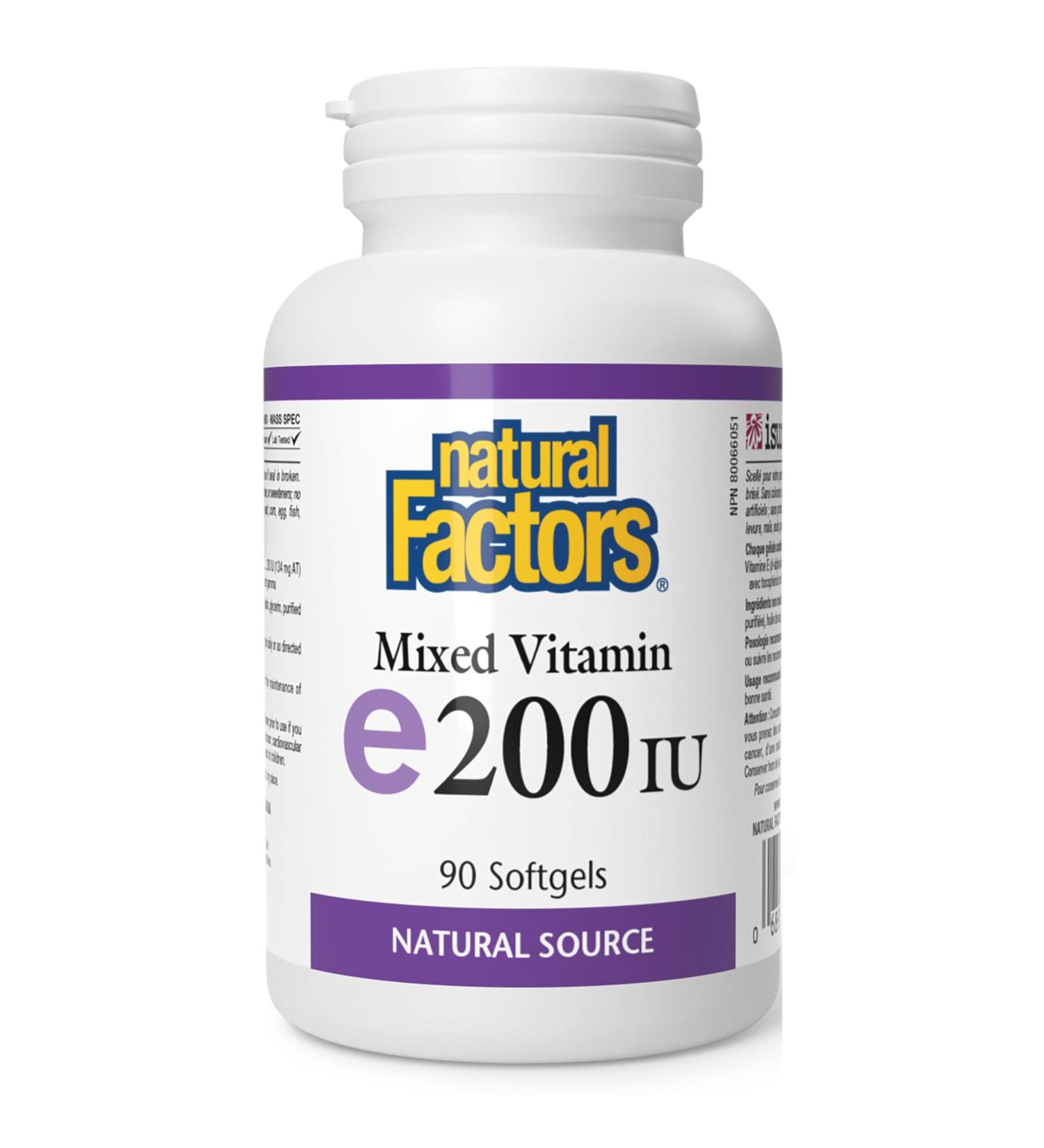 Natural Factors Mixed Vitamin E 200 IU 90 Softgels - Buy Online on GoSupps.com